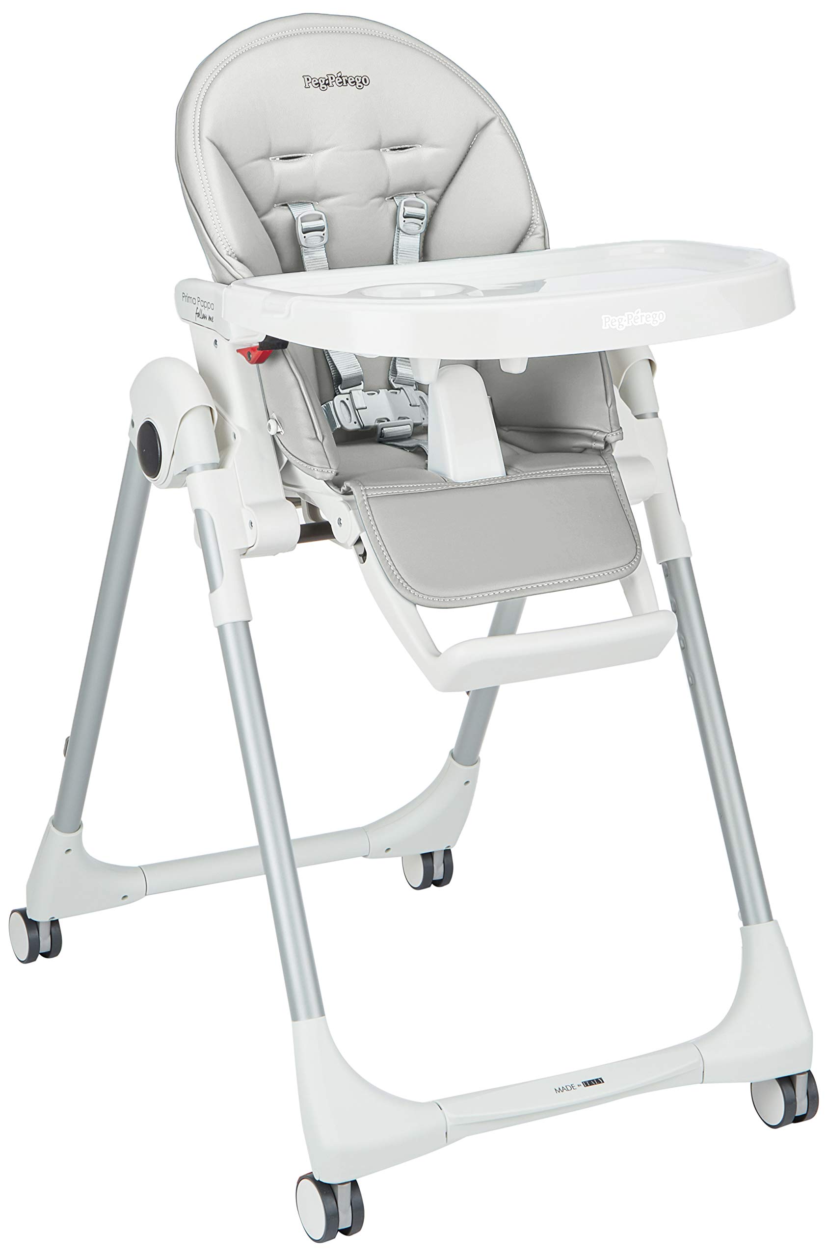 Peg Perego Prima Pappa Follow Me High Chair - Adjustable Baby Feeding Seat with Removable Tray, Gray (Ice) | Perfect for Home, Restaurant & Travel Use