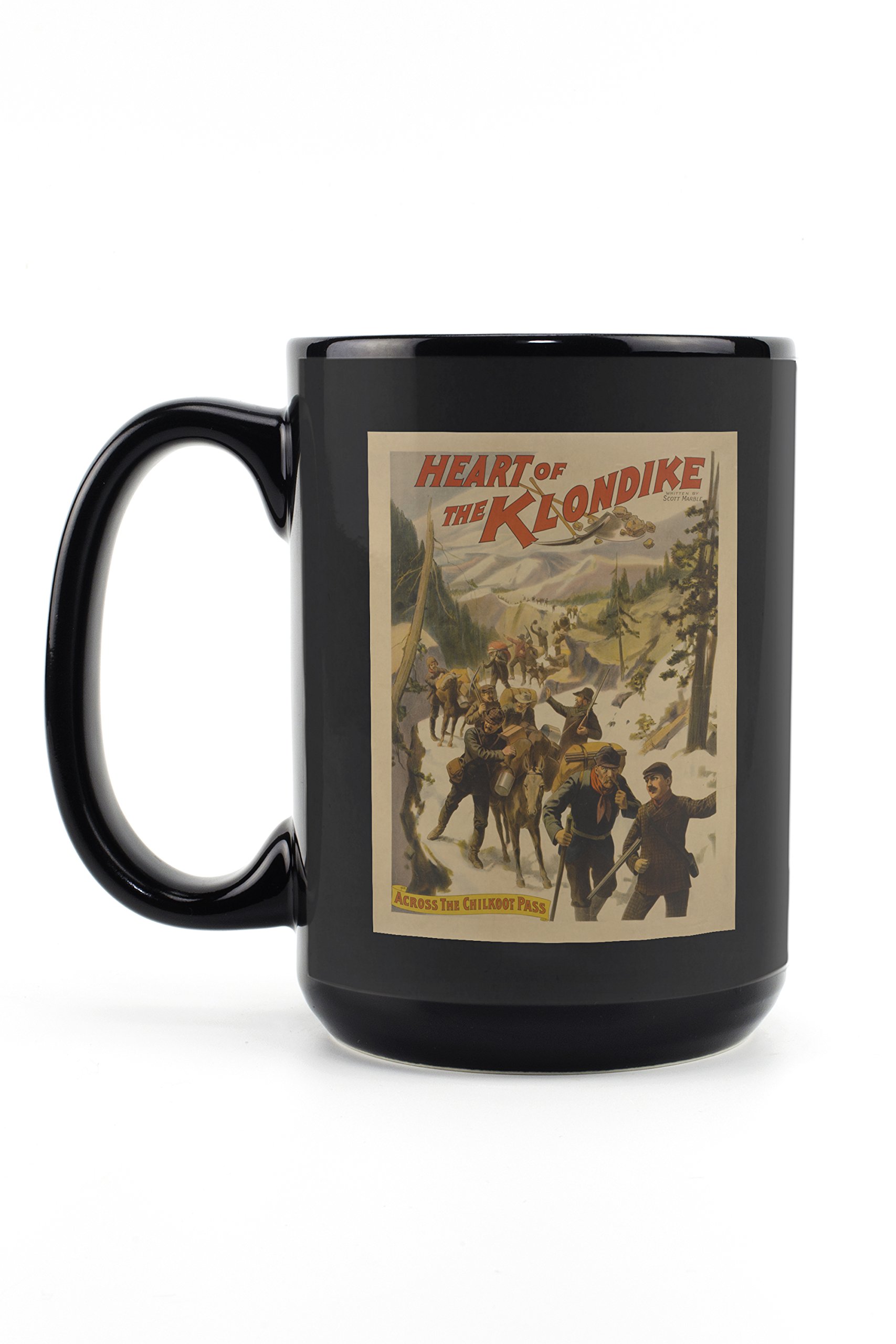 Heart of the Klondike - Across Chilkoot Pass Poster Design 15oz Black Ceramic Coffee Mug | Dishwasher & Microwave Safe | Perfect for Home, Office & Camping Use