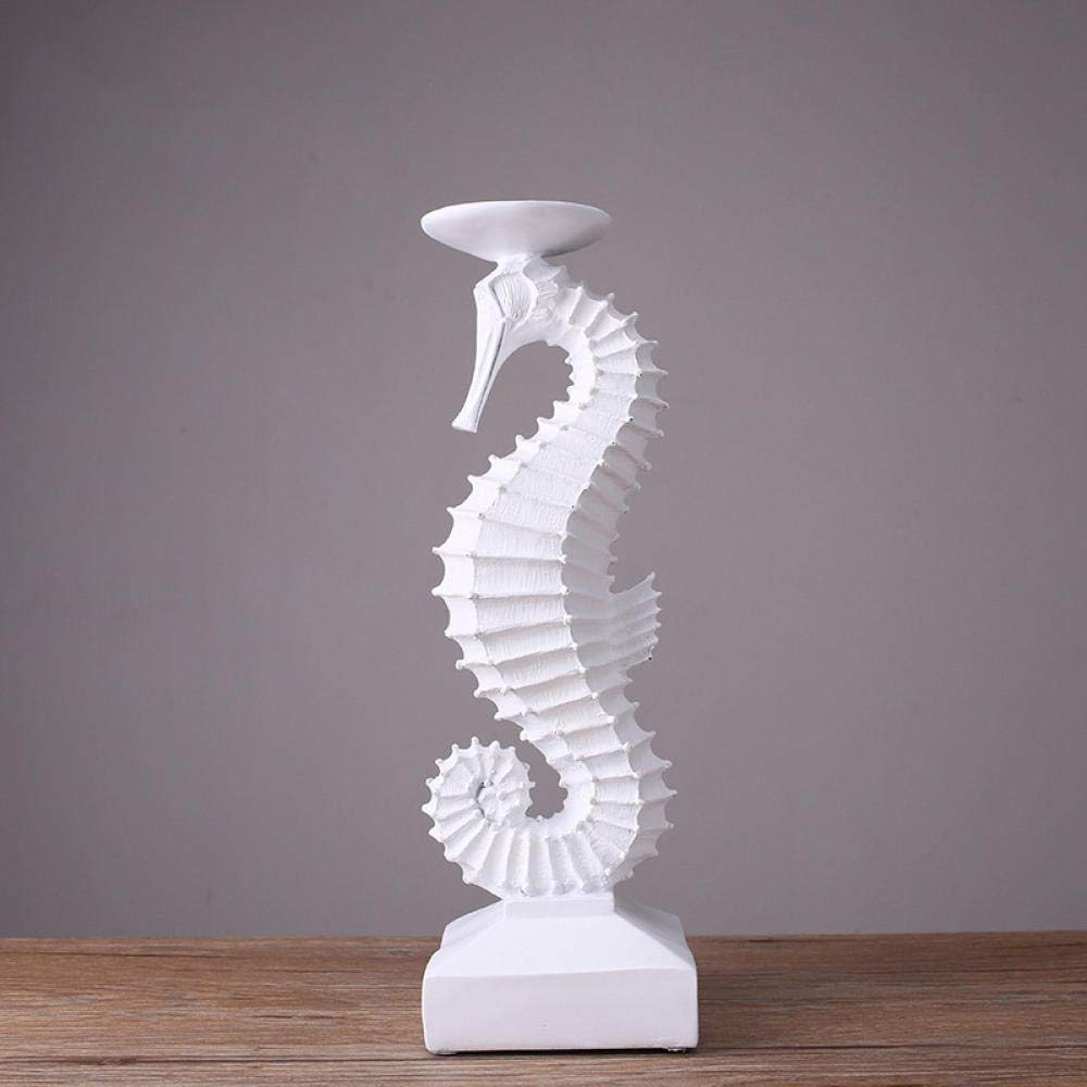 Resin Seahorse Sculpture Statue - Miniature Candle Holder for Home Decor, White & Black Decorative Figurine - Perfect for Coastal Theme, Beach House, Bathroom & Living Room Decor