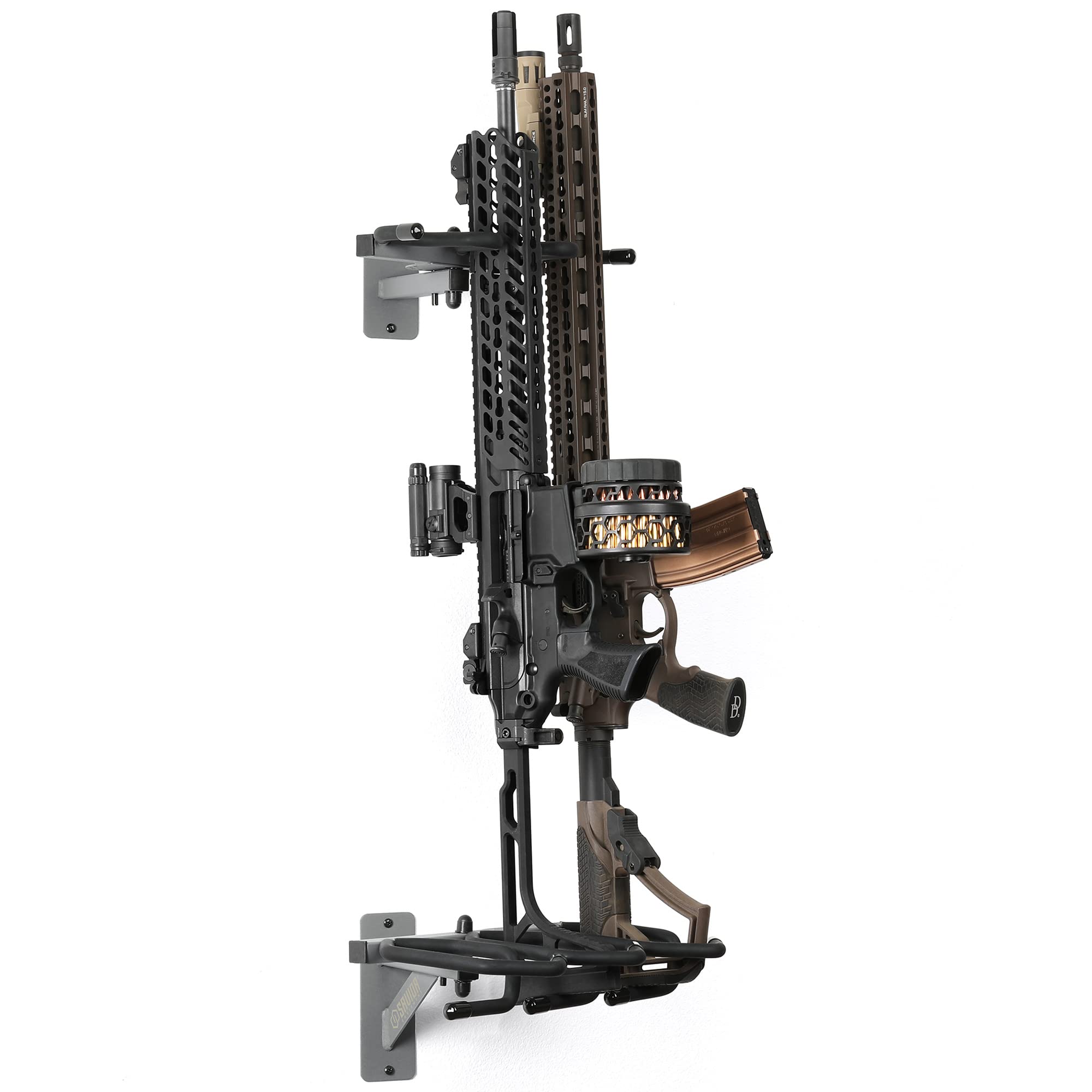 Heavy Duty Steel Wall Mount Rifle Rack - 3-Slot Tactical Shotgun & Carbine Holder for Indoor Gun Storage, Wide Angle Adjustment, Holds up to 75 lbs - Perfect for Home, Office, or Gun Range Firearm Display & Organization