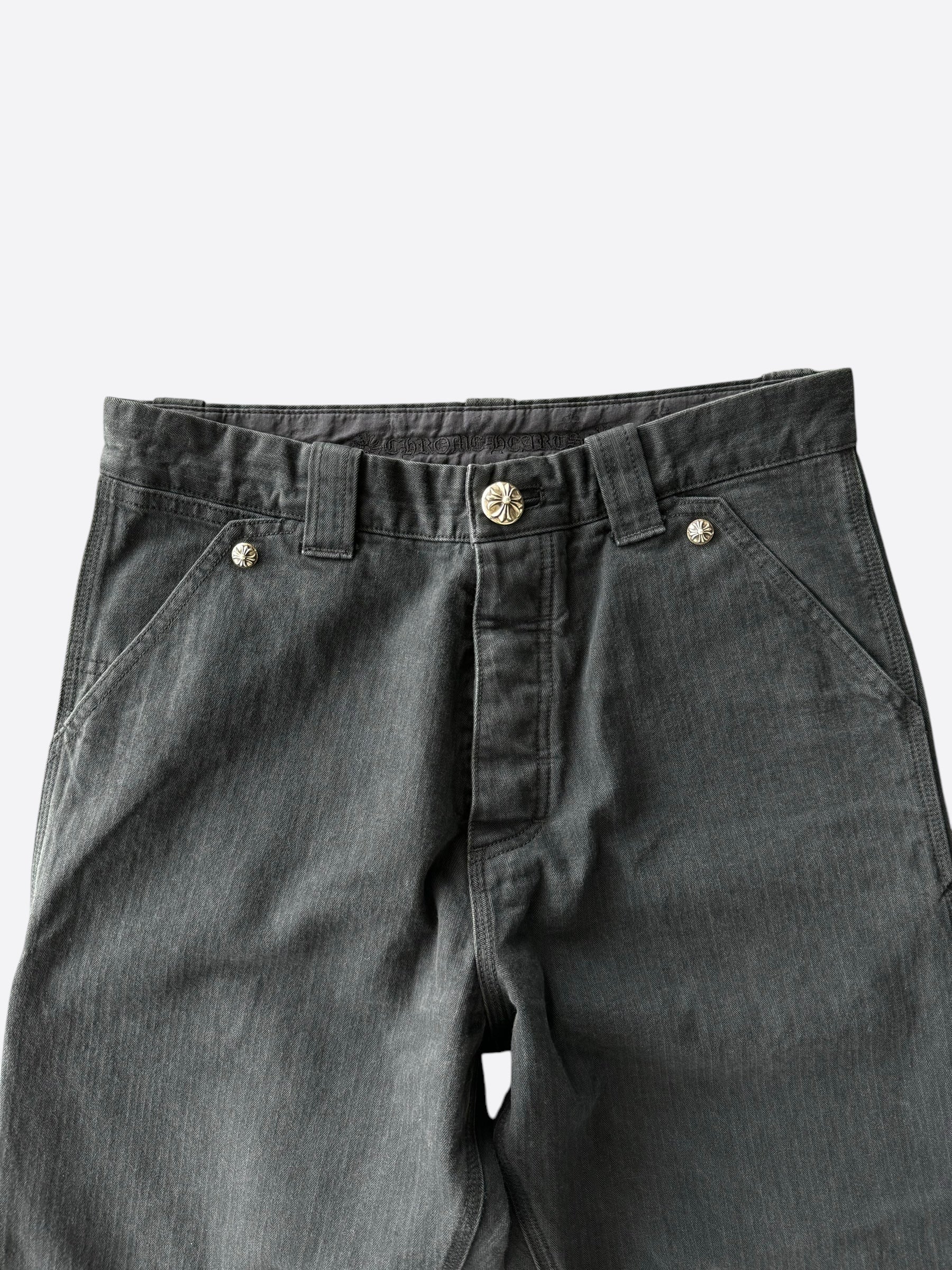 Chrome Hearts Black Herringbone Carpenter Pants for Men - Stylish Gothic Workwear Jeans for Streetwear & Urban Fashion