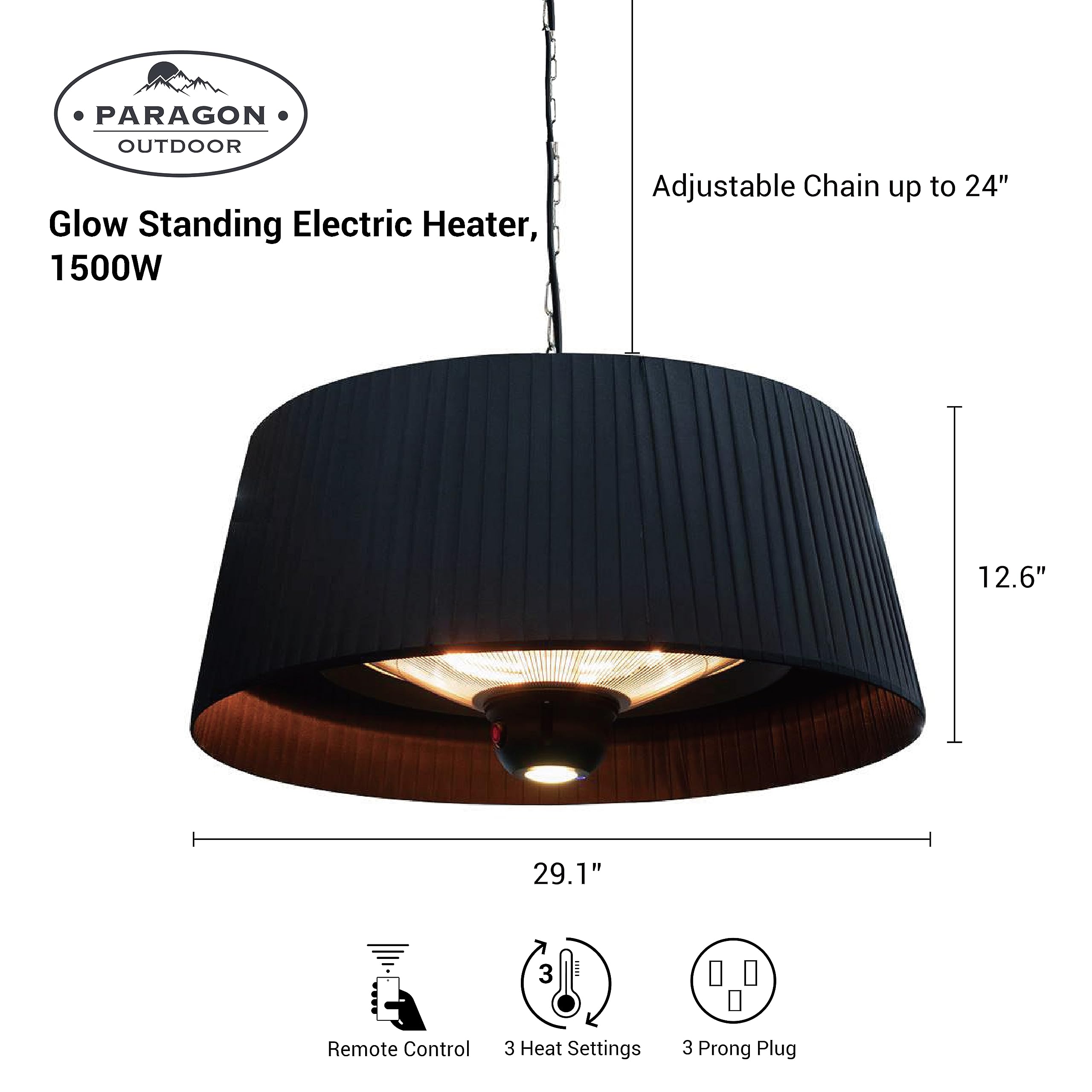 Sol Electric Patio Heater - 1500W Ceiling Mounted Infrared Heat Lamp for Indoor/Outdoor Use with 3 Adjustable Settings (Black) | Perfect for Patios, Decks, Garages & Outdoor Dining Areas