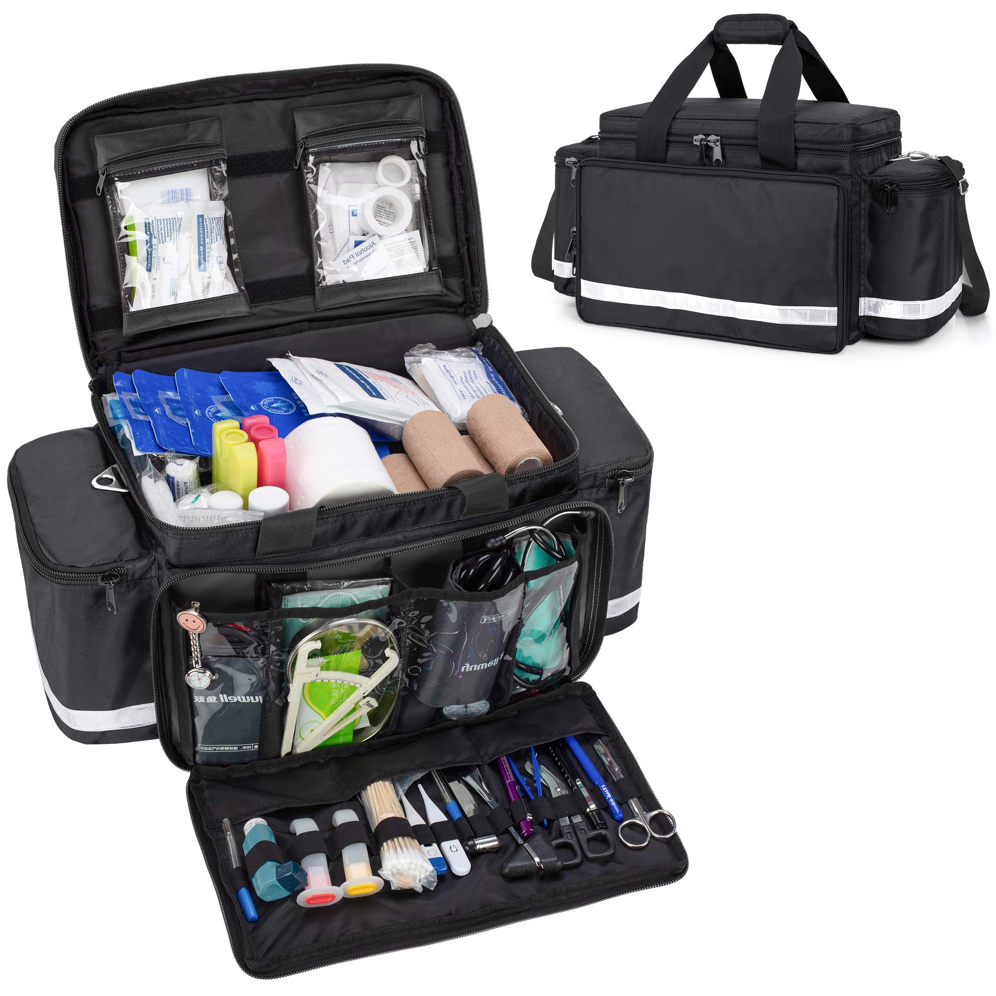 Trunab Empty First Aid Bag - Medical Duffel Trauma Kit for EMT, EMS, Paramedics - Waterproof Storage with Inner Dividers & Non-Scratch Bottom - Perfect for Emergency Response, Camping & Home Safety (Black)