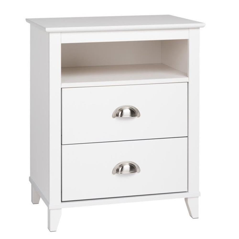 Pemberly Row Modern 2-Drawer White Nightstand - Bedside Table for Bedroom, Guest Room & Nursery - Compact Storage with Smooth Gliding Drawers