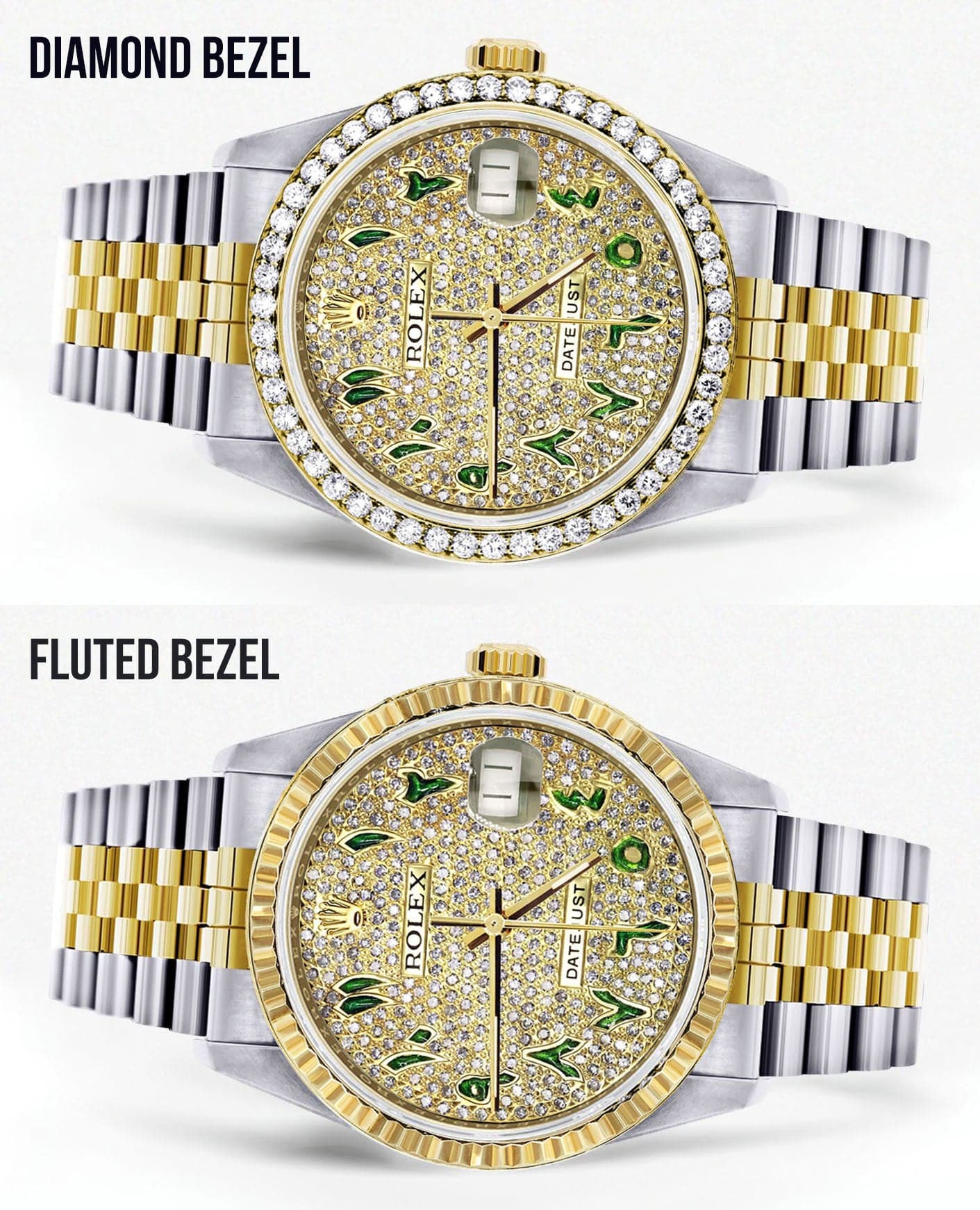Luxury Diamond & Gold Rolex Watch for Men - Model 16233 | 36mm Green Arabic Dial with Full Diamond Markers | Jubilee Bracelet | Perfect for Business Meetings, Formal Events & Luxury Gifts