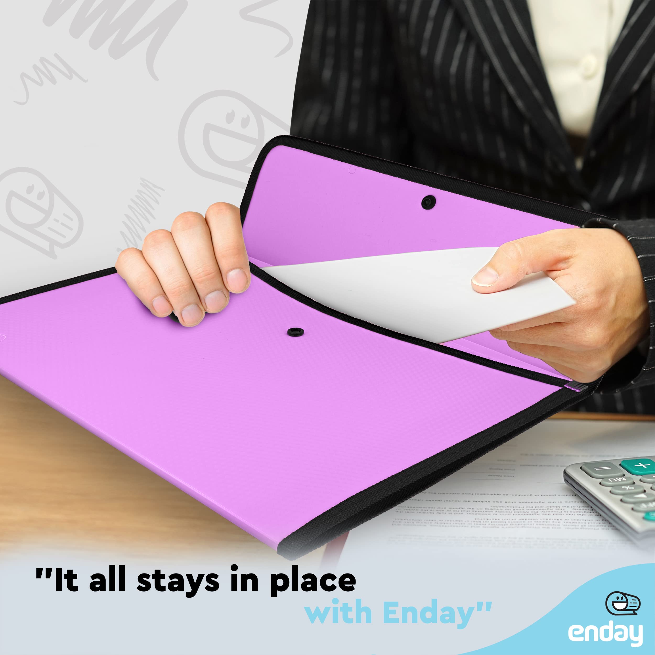 Enday 60-Pack Expanding File Folders - Square Flap Document Holder with Snap Closure, A4 Letter Size Reusable File Pouch (Purple, Pink, Blue, Green, Red, Grey) - Perfect for Office Organization, School Supplies & Document Storage