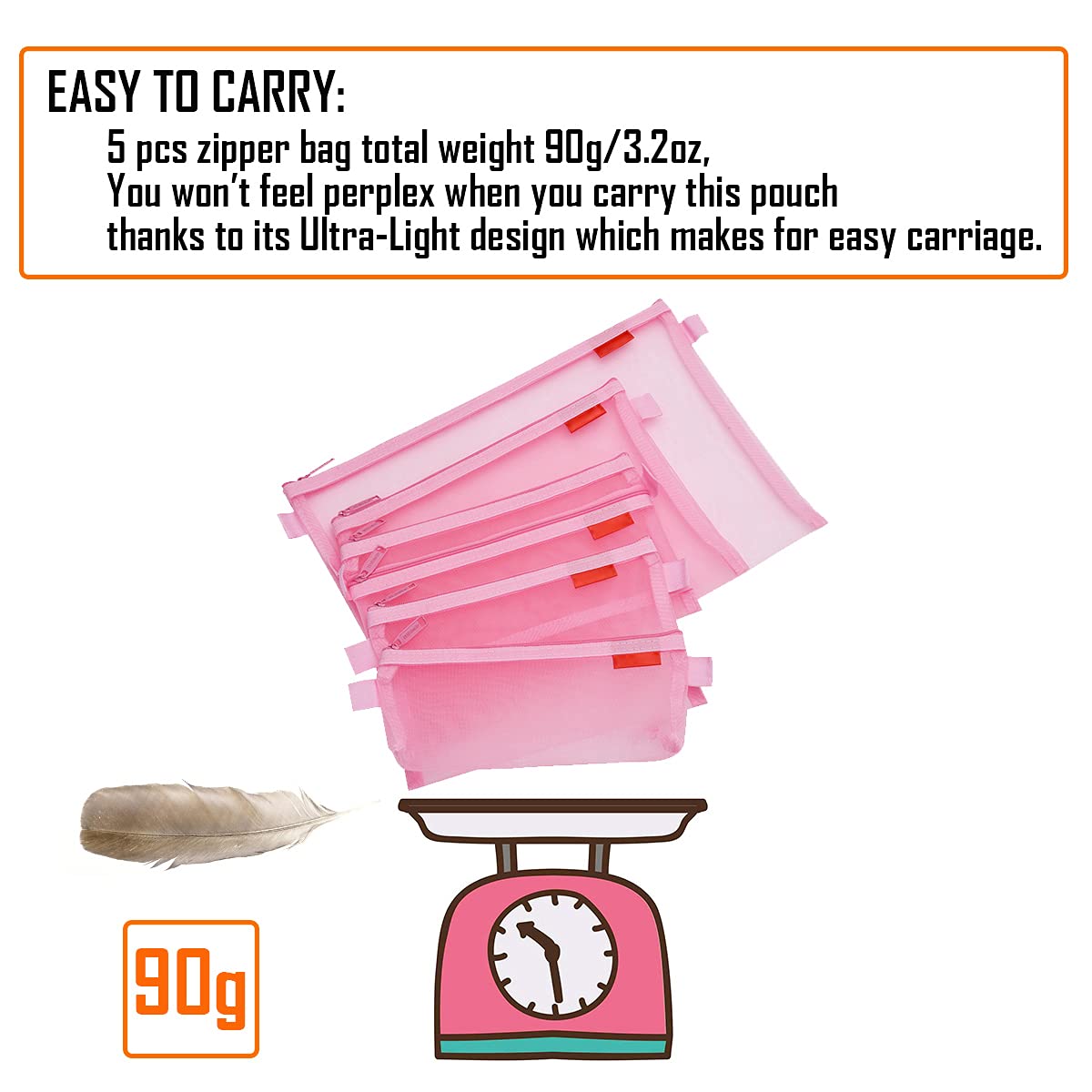 Mesh Zipper Pouch 5pcs - Lightweight Nylon Document Organizer for Travel & Office (Pink, A4/A5/A6) - Perfect for Cosmetics & Supplies Storage