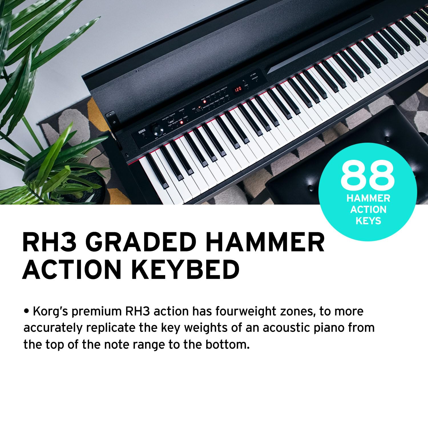 KORG LP-380U Digital Piano - 88 Key Fully Weighted Keyboard with Built-in Speakers, Furniture Stand & 3-Pedal Unit - Compact Home Piano for Beginners & Professionals (LP-380-RW-U) - Perfect for Home Studios, Music Lessons & Small Spaces