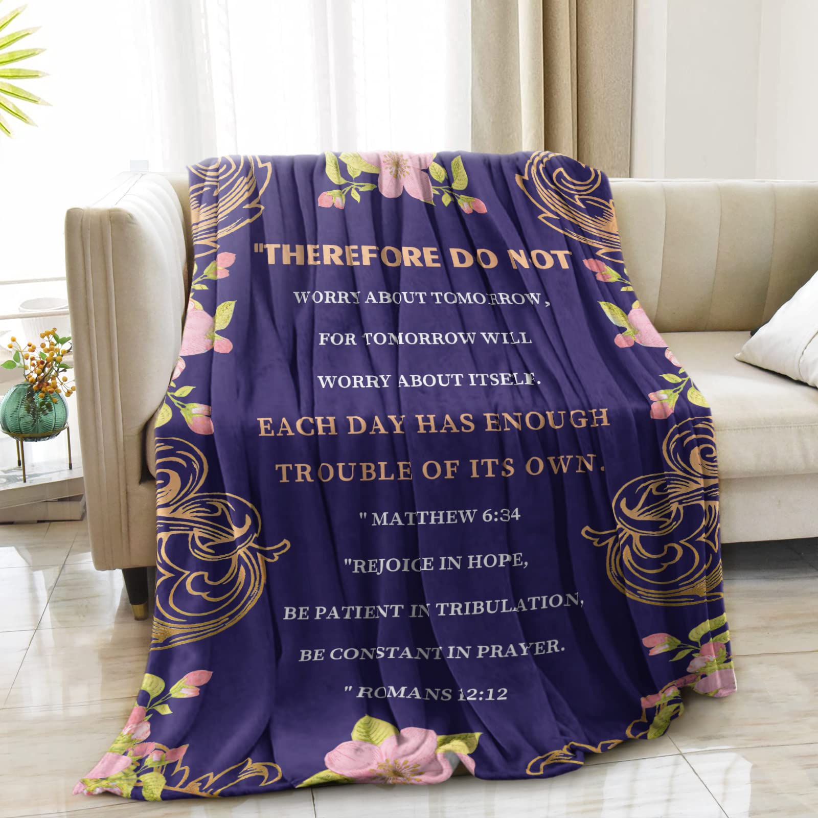 Christian Bible Verse Blanket 50x60 Inches - Inspirational Prayer & Thoughtful Religious Gifts for Women & Men, Soft Cozy Throw Blanket for Prayer, Meditation, Church, Home Decor & Birthday Gifts