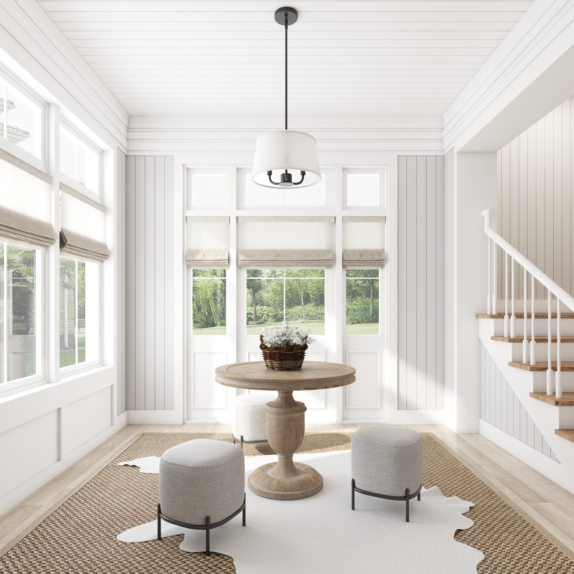 3-Light Billet Convertible Pendant/Semi-Flush Mount Ceiling Light Fixture - Matte Black with Fabric Shades for Dining Room, Kitchen Island or Bedroom Lighting