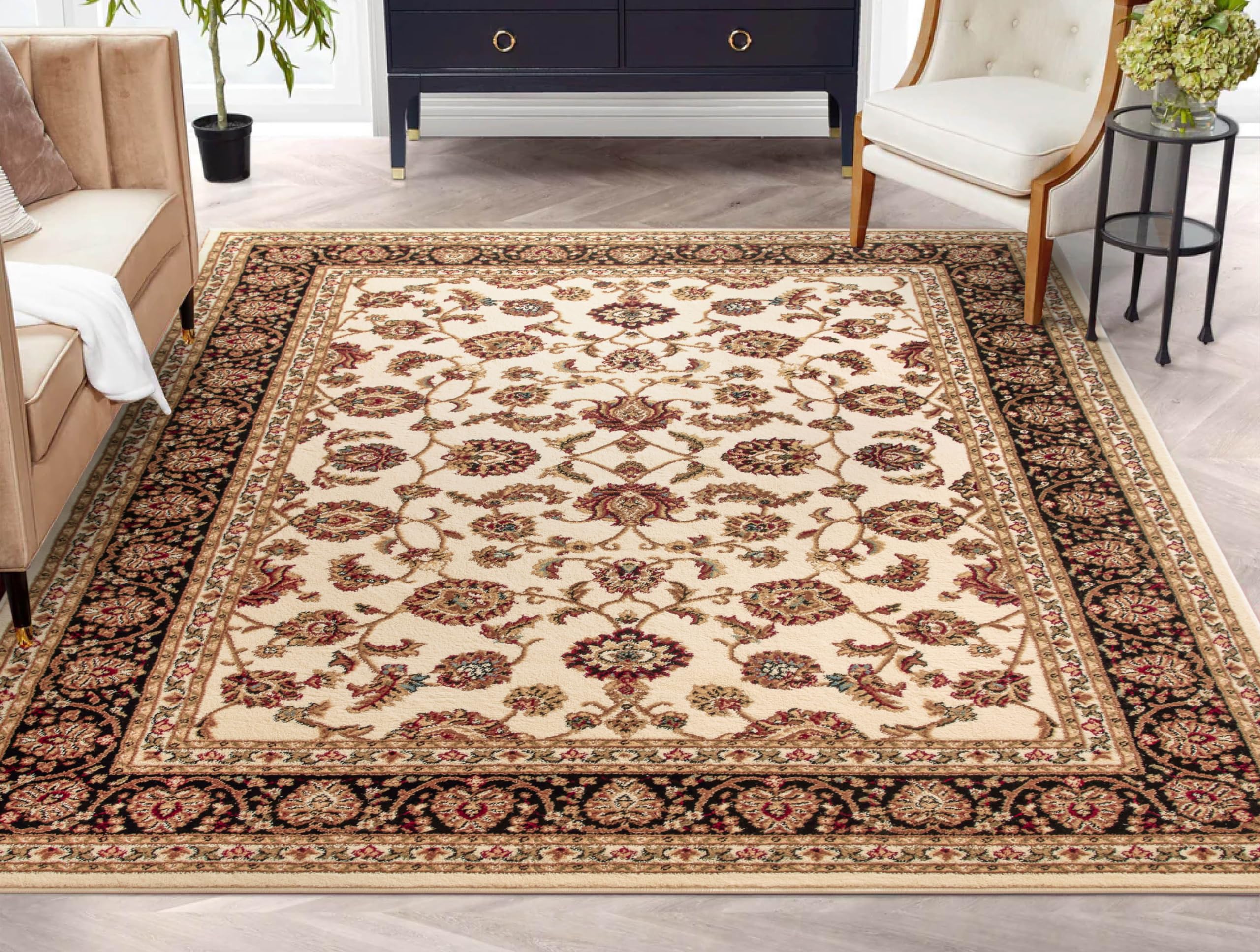 Well Woven Barclay Collection Sarouk Ivory 8x10 Area Rug - Soft Non-Slip Handmade Vintage Persian Style Carpet for Living Room, Bedroom, Dining Room - Perfect for Home Decor, Wedding Gifts & Cozy Spaces