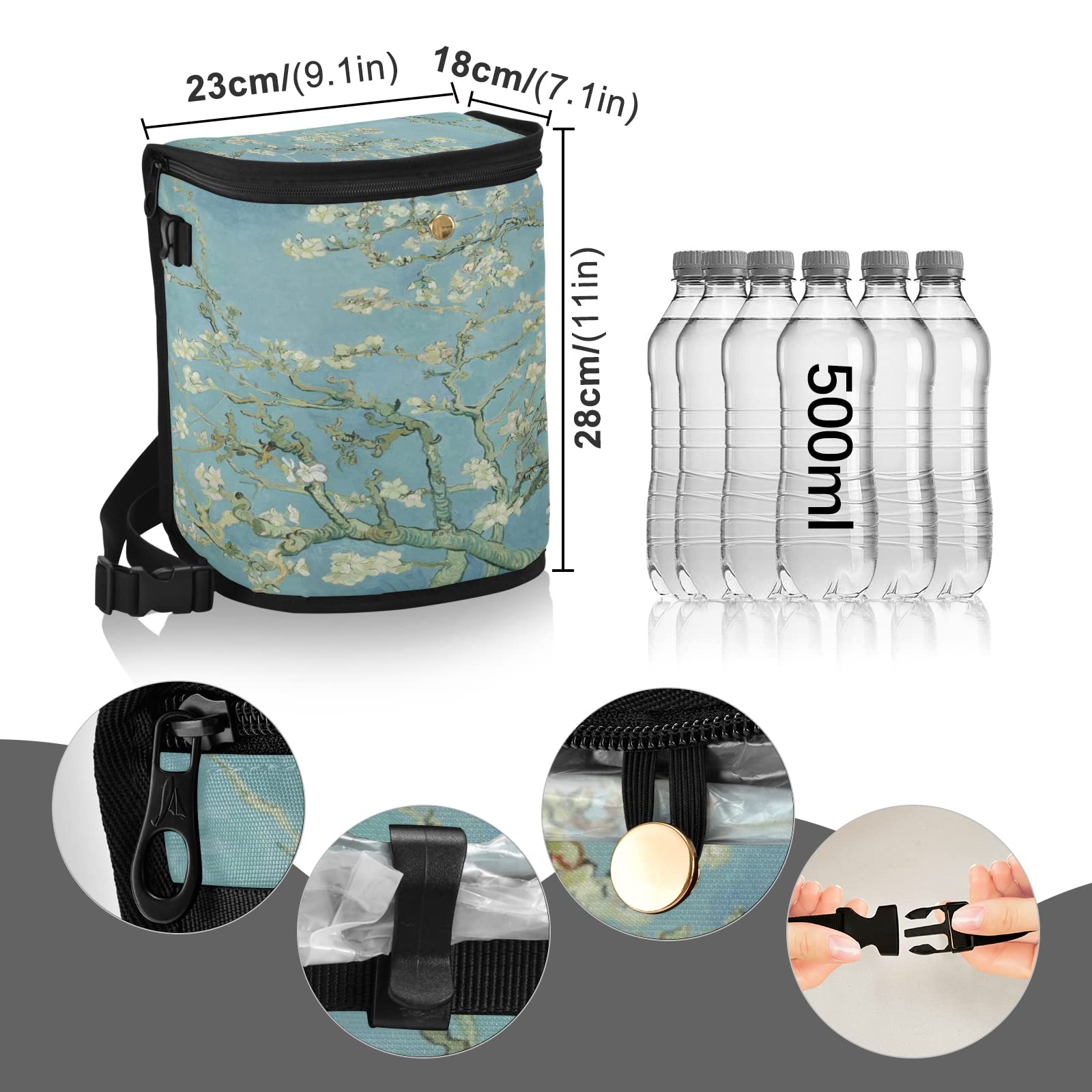 Senya Car Trash Can - Leak-Proof Van Gogh Almond Blossom Design Hanging Car Garbage Bin, Auto Waste Basket for Sedan SUV Van Interior Organizer | Perfect for Road Trips, Commuting & Keeping Your Vehicle Clean