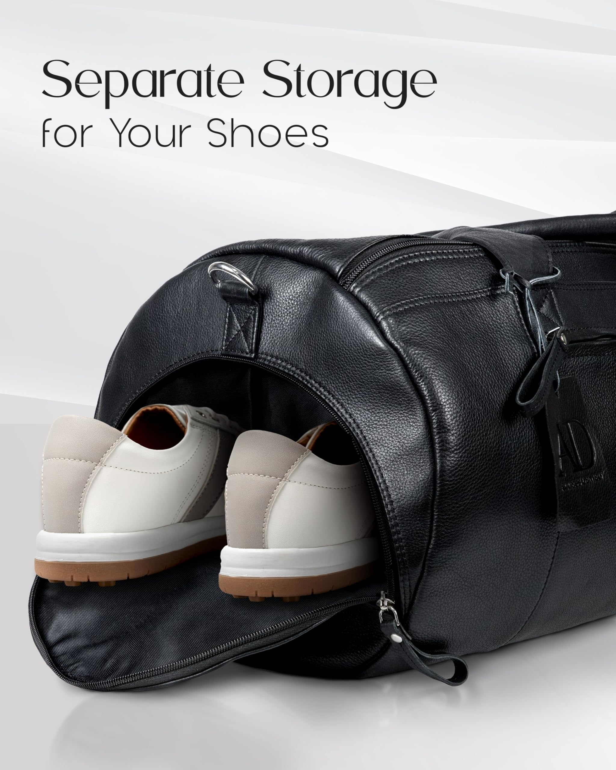 Men's Genuine Leather Travel Duffel Bag with Shoe Compartment & Hidden AirTag Pocket - Removable Shoulder Strap - Gym Bag, Weekender Overnight Bag, Business Trip Luggage - Perfect for Workouts, Business Travel & Weekend Getaways