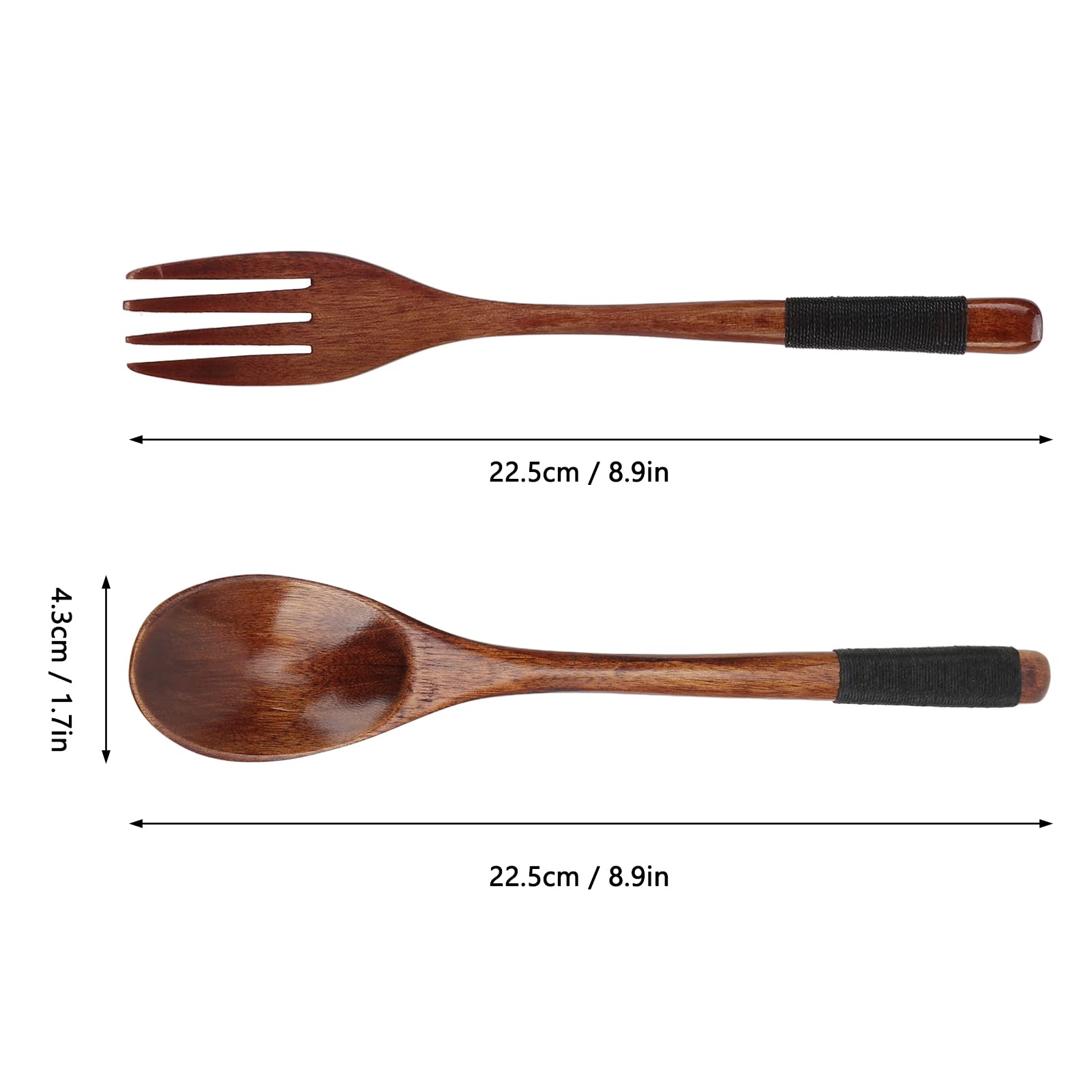 6-Piece Reusable Wooden Spoon and Fork Set - 8.9 Inch Eco-Friendly Japanese Style Cutlery for Camping, Picnics & Home Dining - Natural Wood Utensils for Sustainable Eating