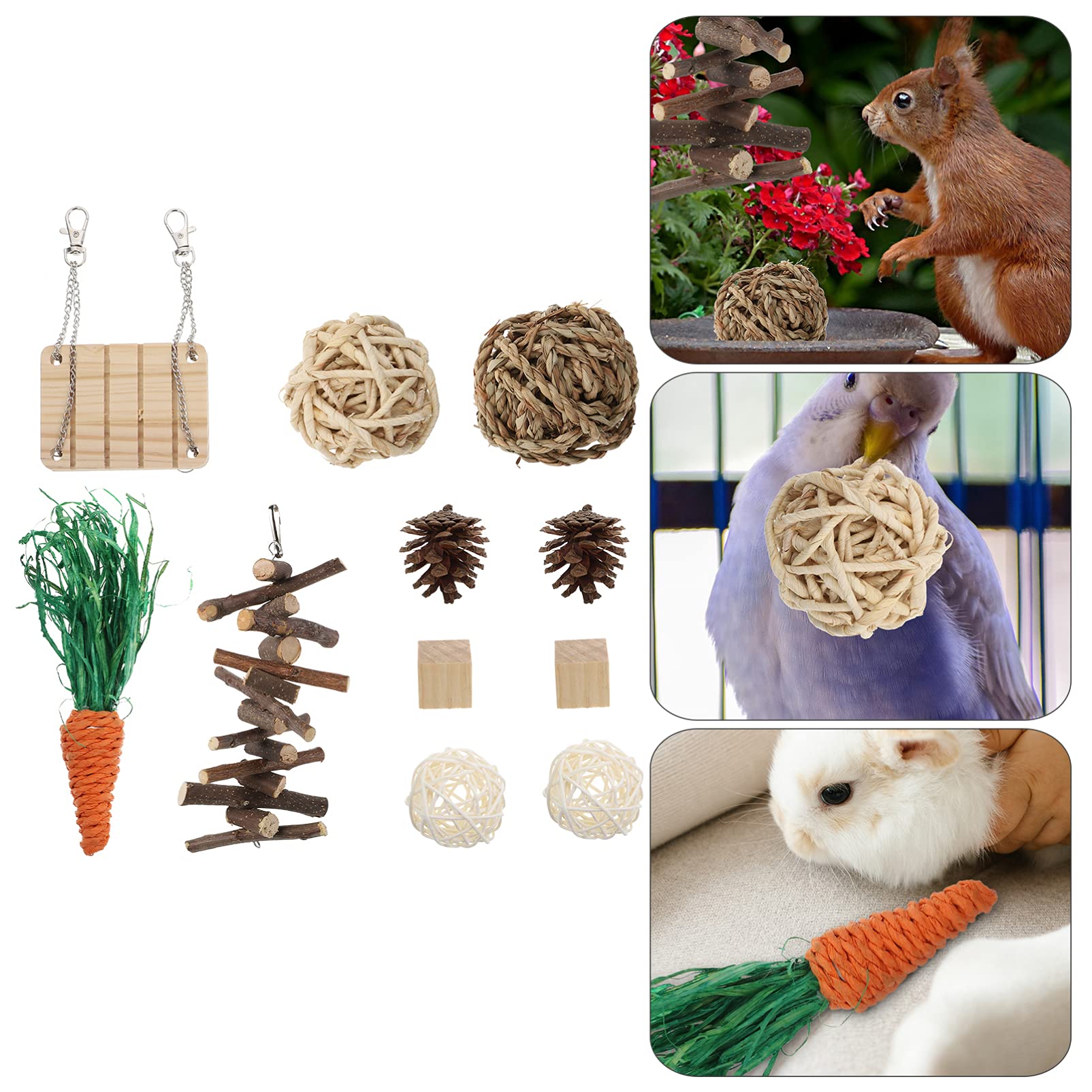 Balacoo 11-Piece Hamster Chew Toys Set - Natural Rattan & Wooden Chewing Toys for Rabbits, Guinea Pigs & Small Pets - Teeth Grinding & Molar Care - Fun Paper Shredder & Weaving Toys for Critters - Perfect for Cage Enrichment & Playtime