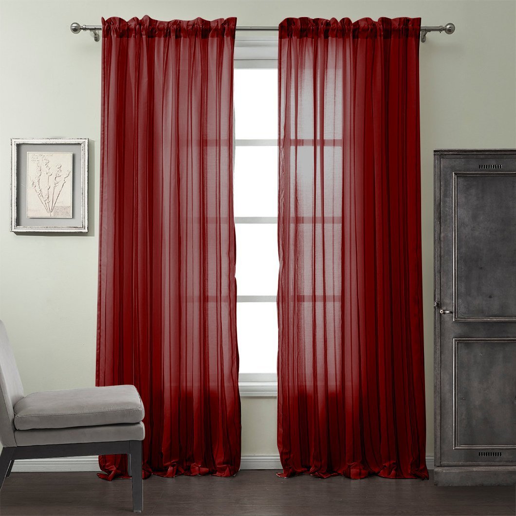 Sheer Woven Solid Drapes Curtains 55x84 Inches - 2 Panel Set for Living Room, Bedroom & Window Decor