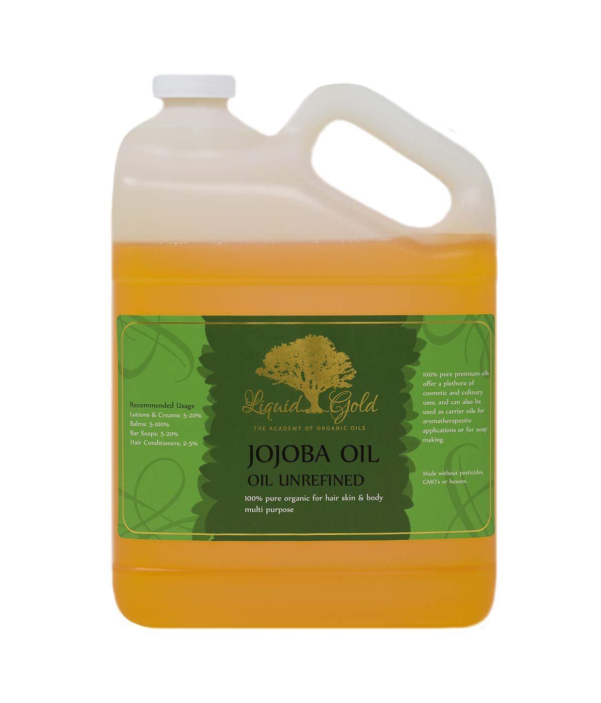 1 Gallon Premium Golden Jojoba Oil - 100% Pure, Unrefined, Cold Pressed, Organic & Natural - Perfect for Skin Care, Hair Treatment & Massage Therapy
