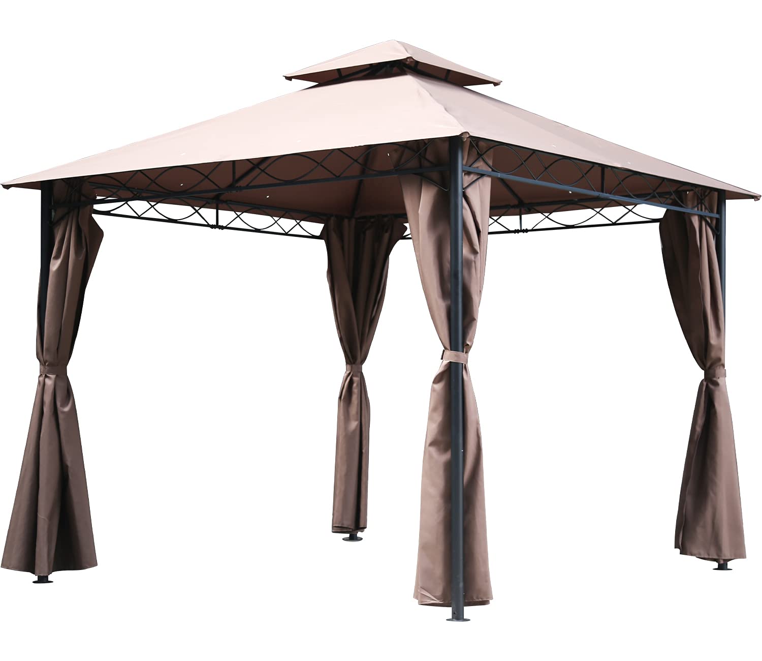 10' x 10' Outdoor Patio Gazebo Tent with Sidewalls - Waterproof Canopy for Backyard, Garden, Camping & Picnic Shelter - Brown