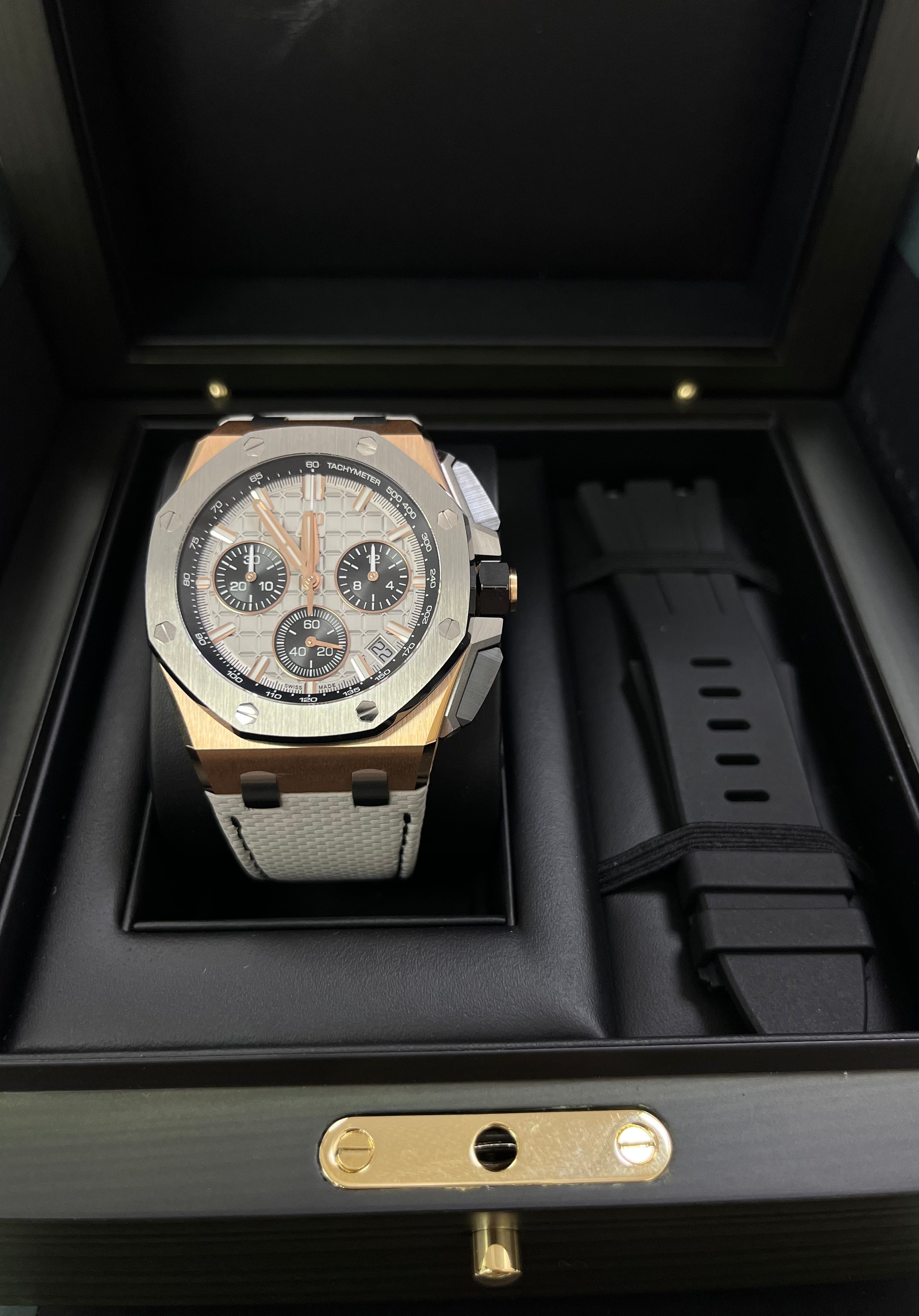 Audemars Piguet Royal Oak Offshore Chronograph 43mm Men's Watch - 18k Rose Gold & Titanium Case, Grey Dial (Ref# 26420OI.OO.A015VE.01) - Luxury Sports Watch for Business, Events & Collectors