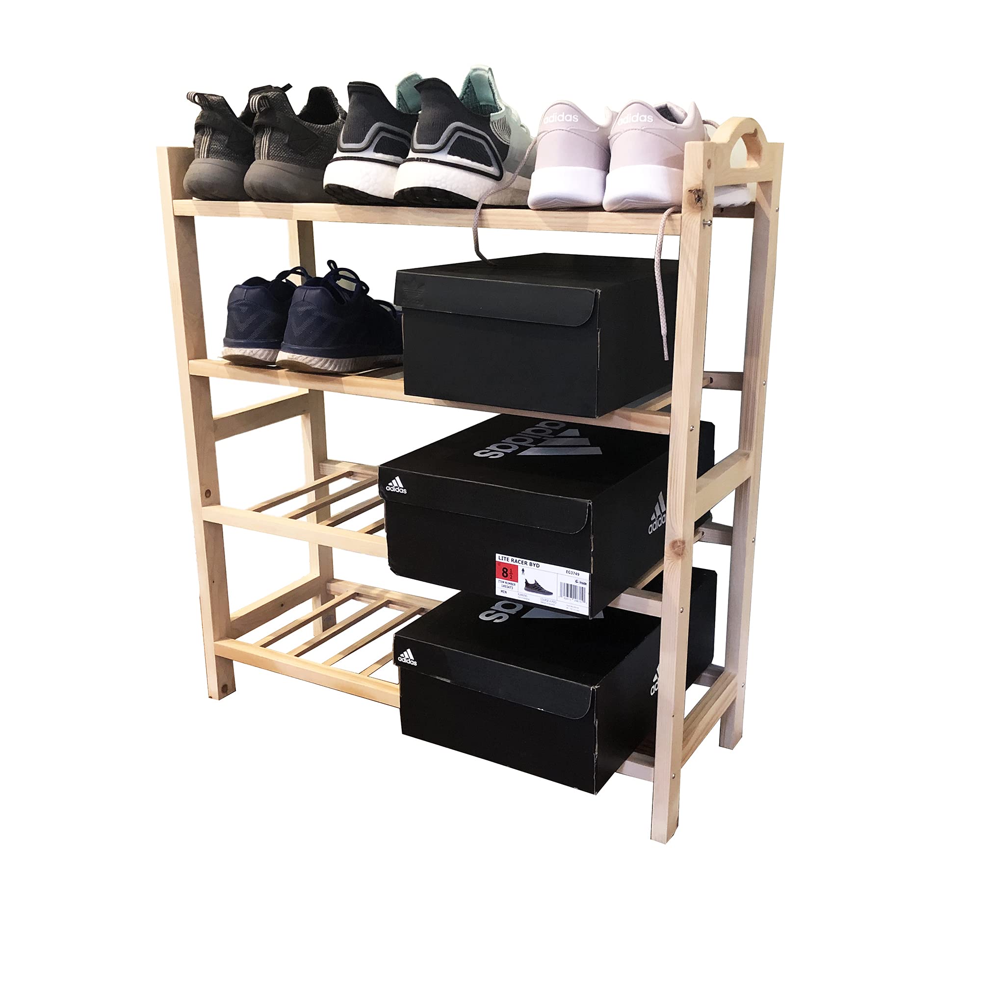 FixtureDisplays® 4-Tier Wooden Shoe Rack & Book Cart - Multi-Purpose Storage Organizer for Shoes, Plants, Books | Perfect for Closet, Living Room, Bedroom & Office Organization