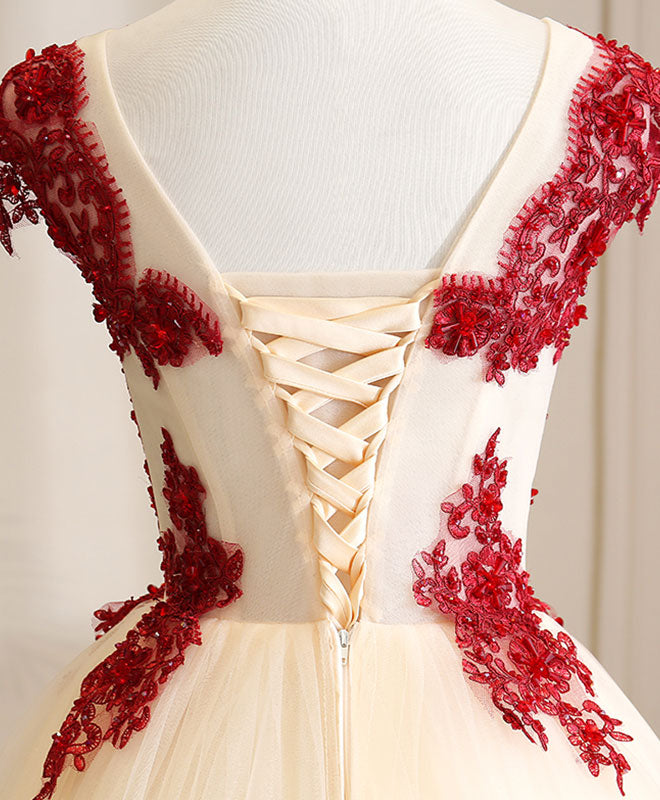 Elegant Burgundy Tulle Beads Lace Long Prom Dress for Sweet 16 Party - Perfect for Homecoming, Quinceañera & Formal Evening Events
