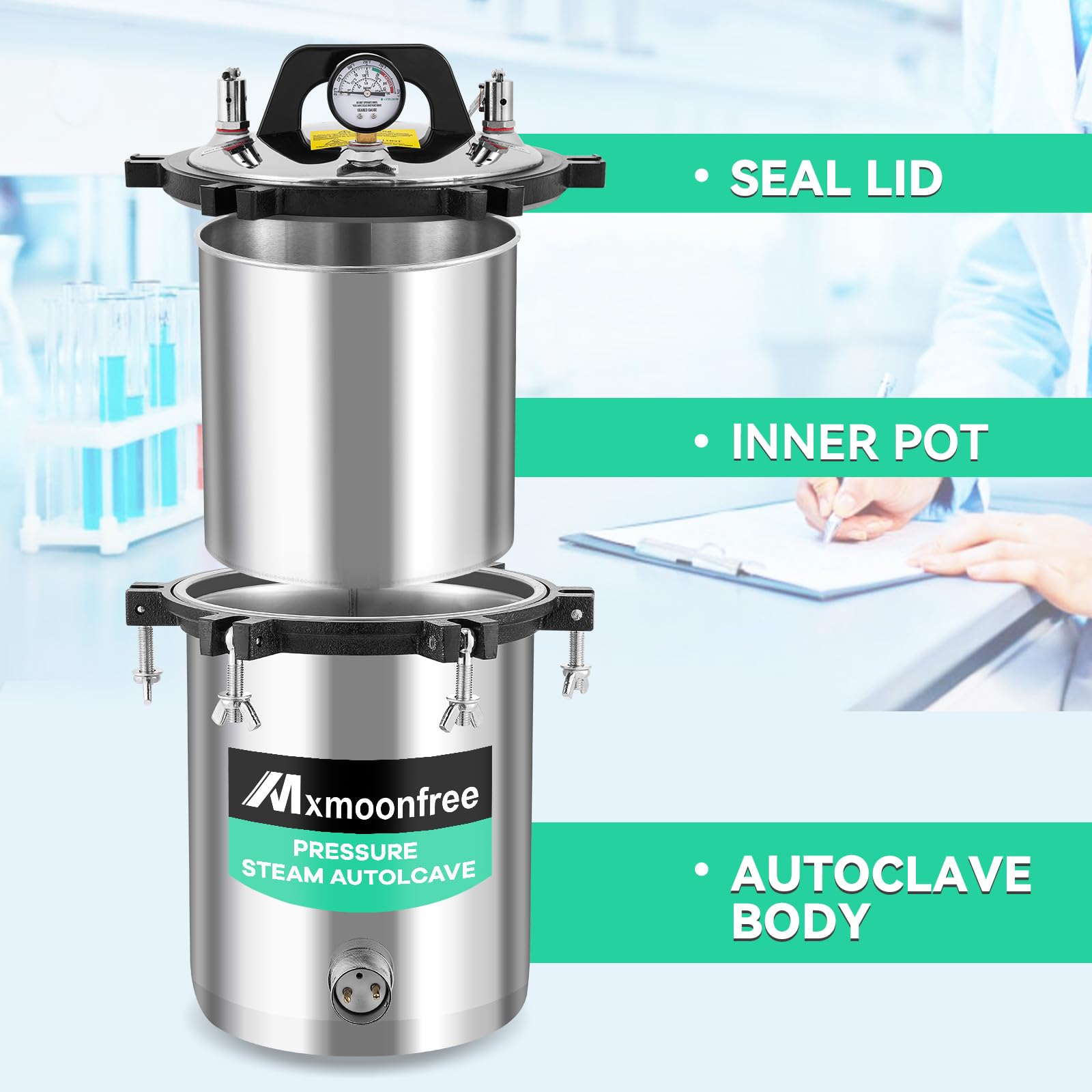 12L Lab Autoclave Sterilizer - Portable Steam Sterilizer for Laboratory Equipment, Culture Media, Glassware & Jar Canning - 110V for Home, Clinic & Research Labs