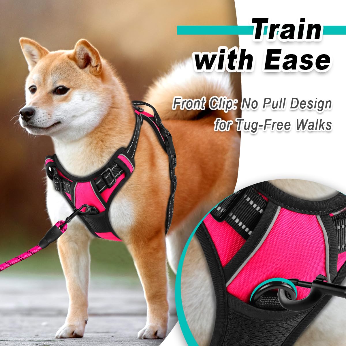 BARKBAY No Pull Dog Harness - Adjustable Reflective Pet Vest for Small Medium Large Dogs - 3M Oxford Material for Easy Control - Perfect for Outdoor Walking, Hiking & Nighttime Safety (Pink)