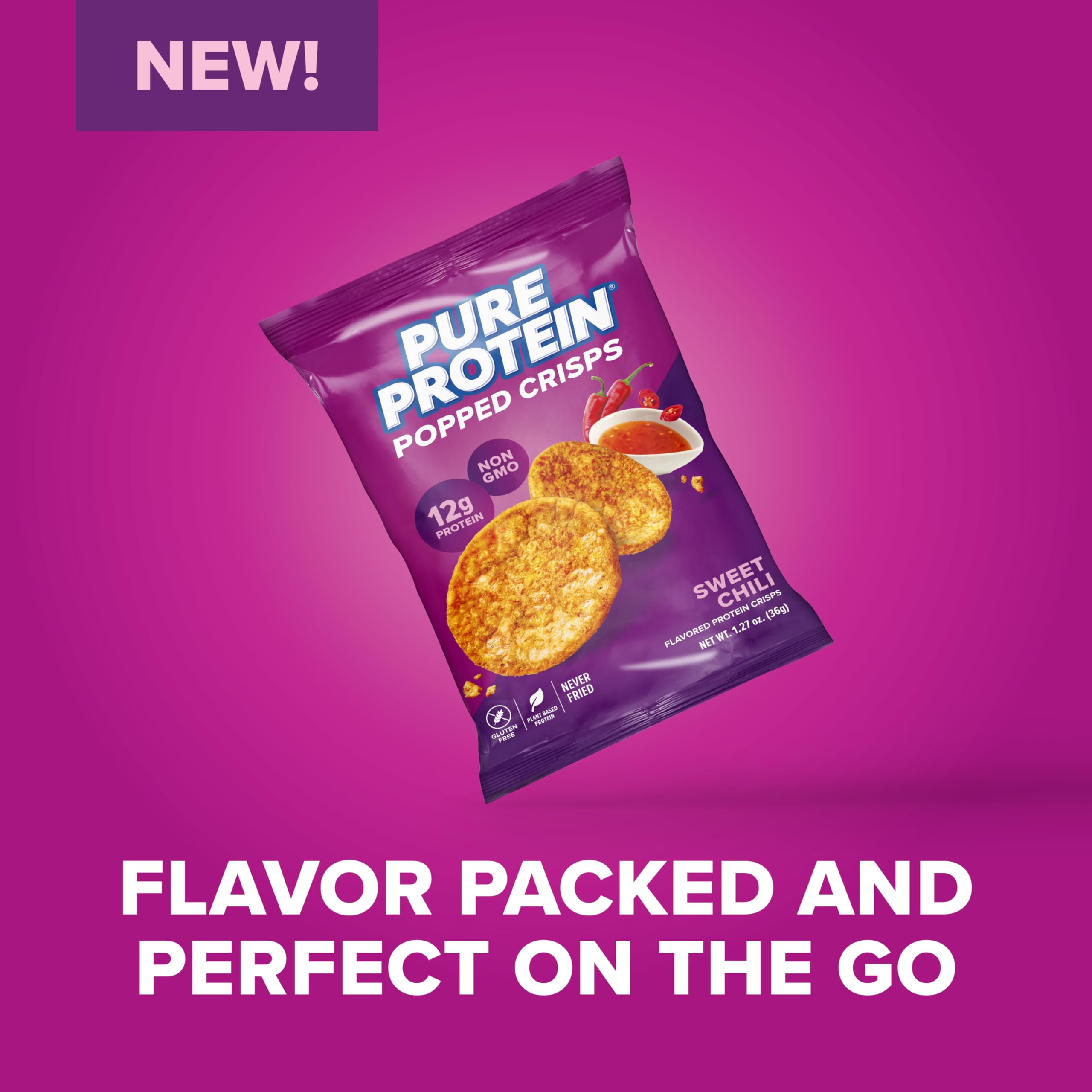 Pure Protein Popped Crisps - Sweet Chili Flavor, High Protein Snack with 12g Protein per Serving, 1.27oz Bags (Pack of 12) | Perfect for On-the-Go Snacking, Post-Workout Recovery & Healthy Lifestyle