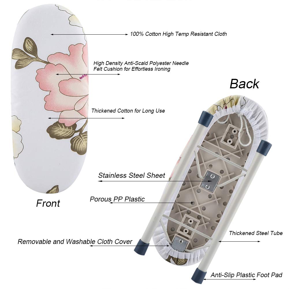 Fdit Foldable Mini Ironing Board for Home & Travel - Compact Space-Saving Design for Sleeves, Cuffs & Collars (Peony Pattern) | Perfect for Small Spaces, Apartments & On-the-Go Ironing Needs