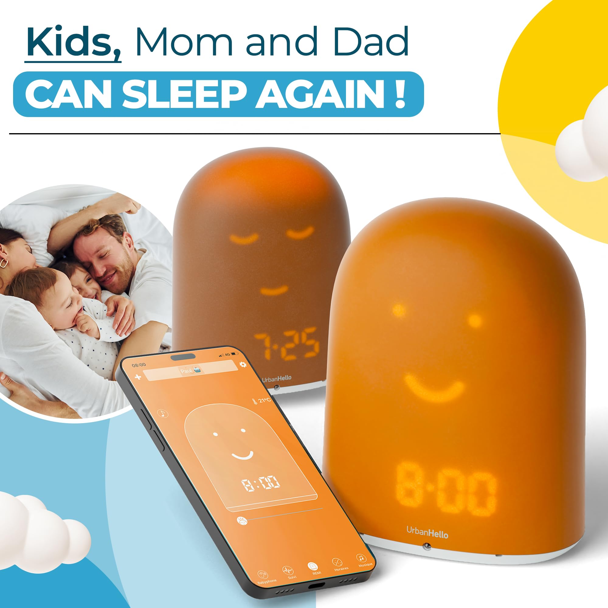 REMI Kids Sleep Trainer & Night Light - Smart Sleep Tracker, Sound Machine, Speaker & Wake-Up Clock with Pumpkin Face - Perfect for Bedtime Routine, Nursery Decor & Toddler Sleep Training