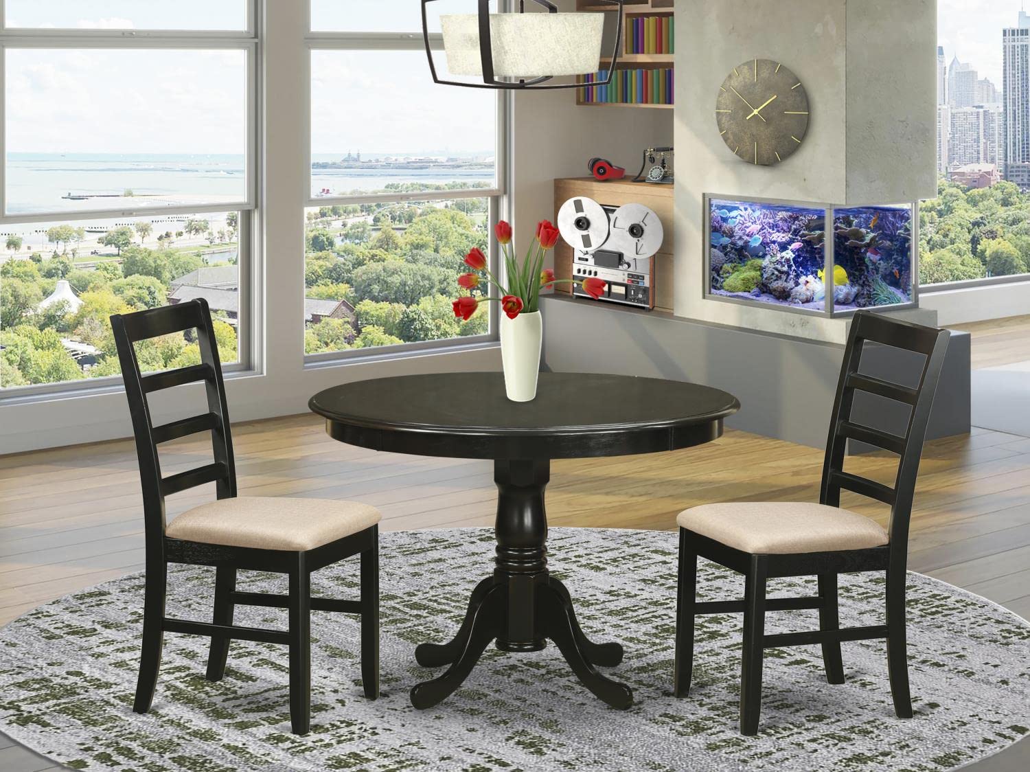 East West Furniture HLPF3-CAP-C 3-Piece Round Dining Table Set with Pedestal Base & 2 Upholstered Chairs, Cappuccino Finish, 42x42 Inch - Perfect for Small Kitchens, Breakfast Nooks & Cozy Dining Spaces