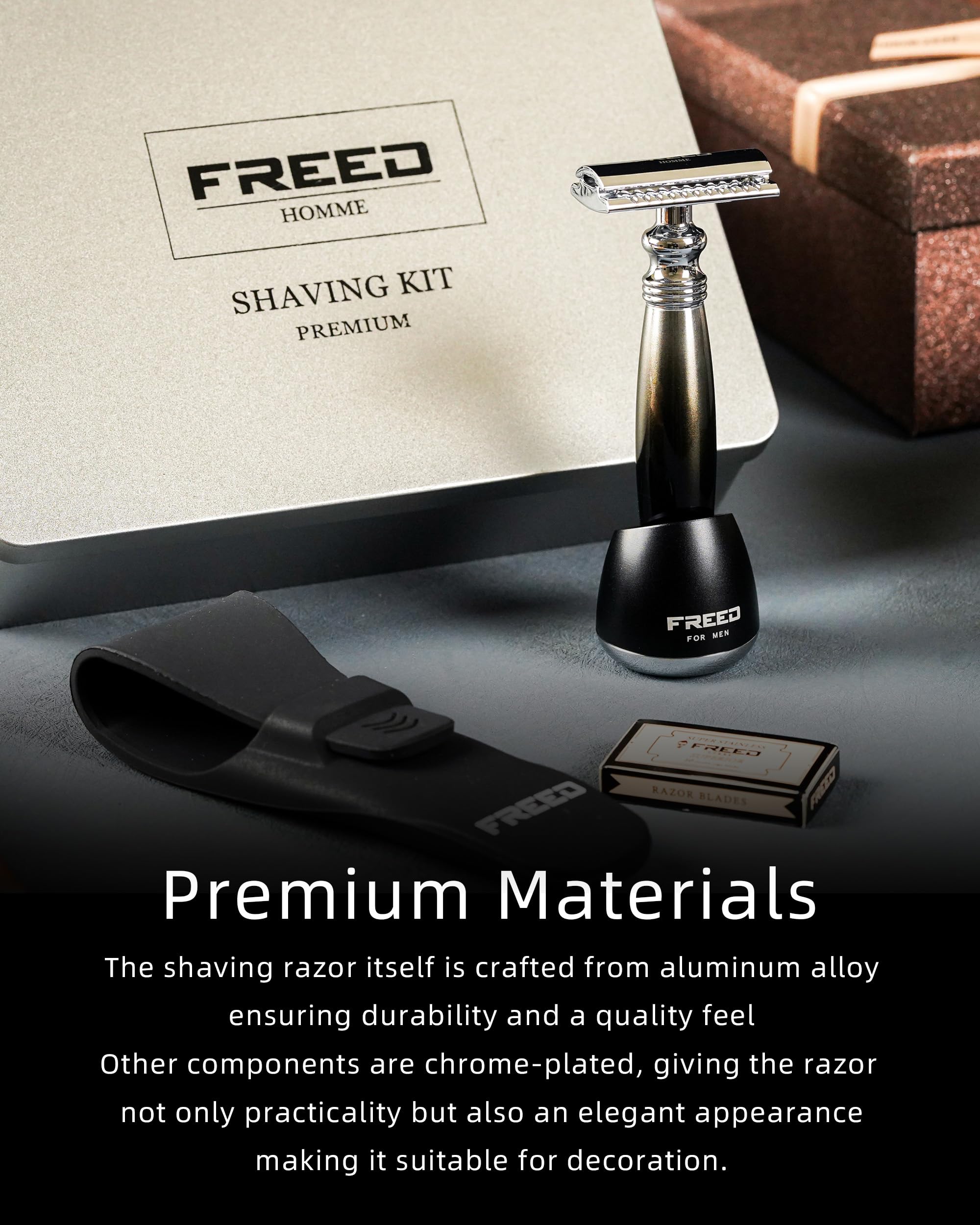 Premium Personalized Shaving Kit for Men - Metal Safety Razor with Engraved Handle, Stand, Travel Case & 10 Blades - Ideal Gift for Father's Day, Birthday & Anniversary - Home & Travel Grooming Essential