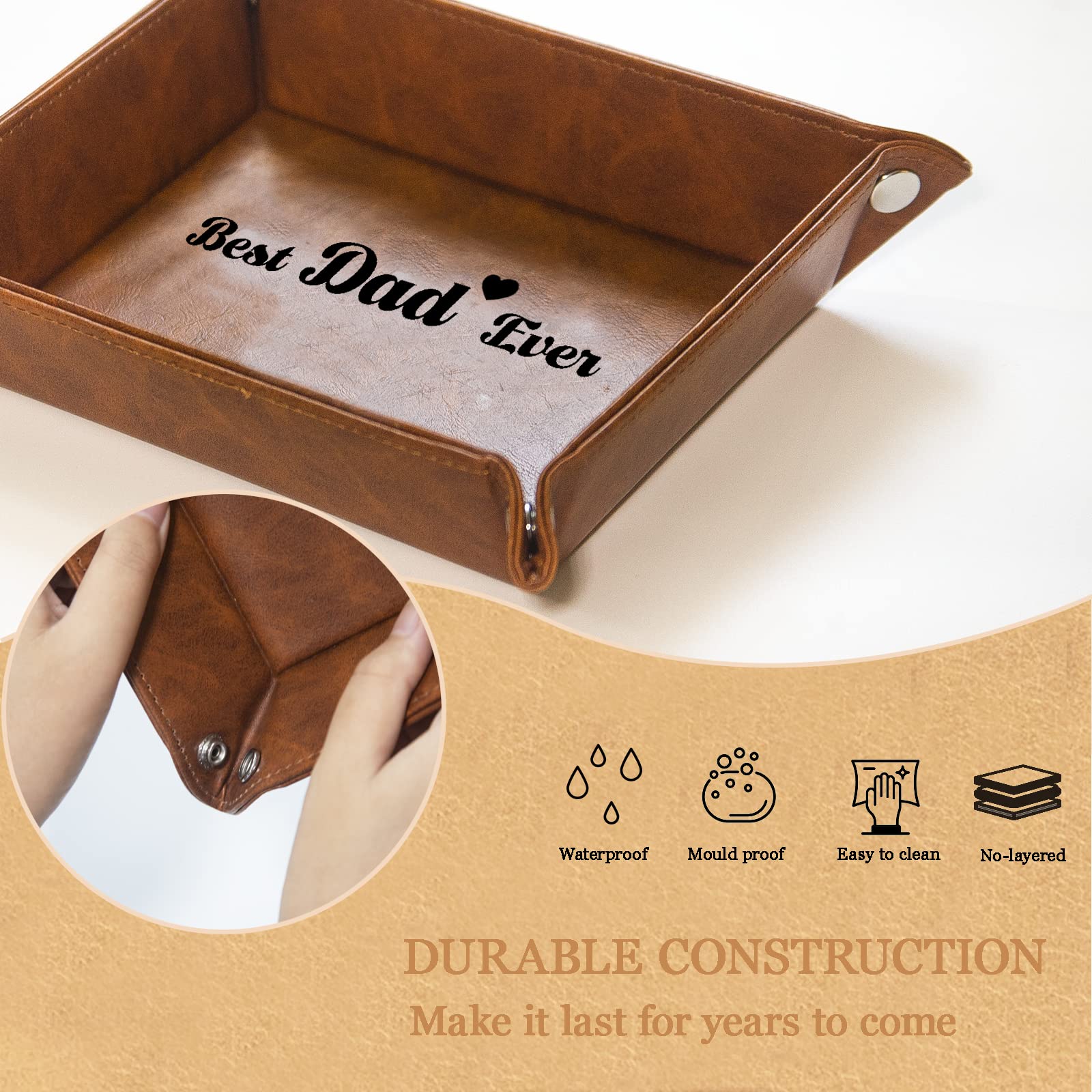 Best Dad Ever PU Leather Tray & Keychain Set - Unique Father's Day, Birthday & Christmas Gifts for Dad from Daughter, Son or Wife - Perfect for Home Organization & Key Storage (Gift for Husband, New Dad)