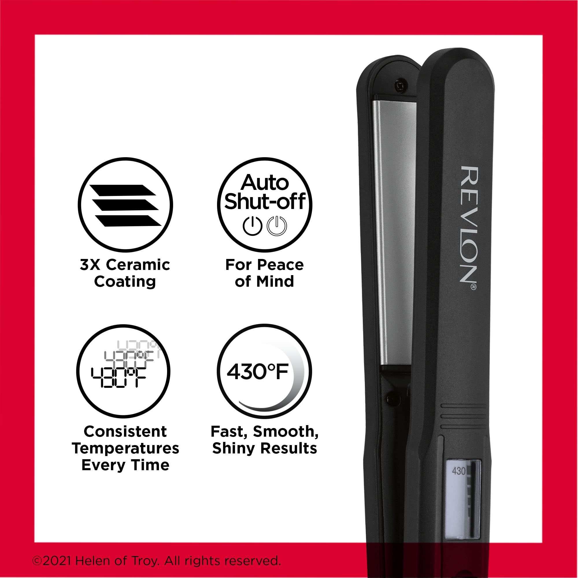 REVLON Perfect Heat Ceramic Digital Flat Iron 1 Inch - Professional Hair Straightener for Smooth & Shiny Hair - Ideal for Home Use, Salon & Travel