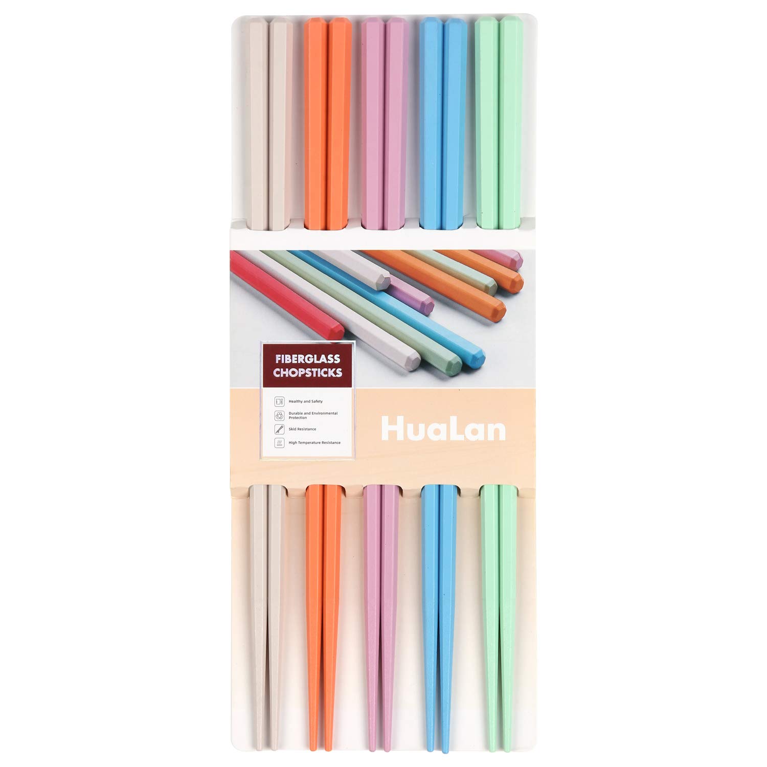 Premium Colorful Fiberglass Chopsticks Set - 5 Pairs (9.5 Inches) | Dishwasher Safe, Reusable & Non-Slip Kitchen Utensils | Perfect for Asian Cuisine, Sushi, Ramen & Home Dining