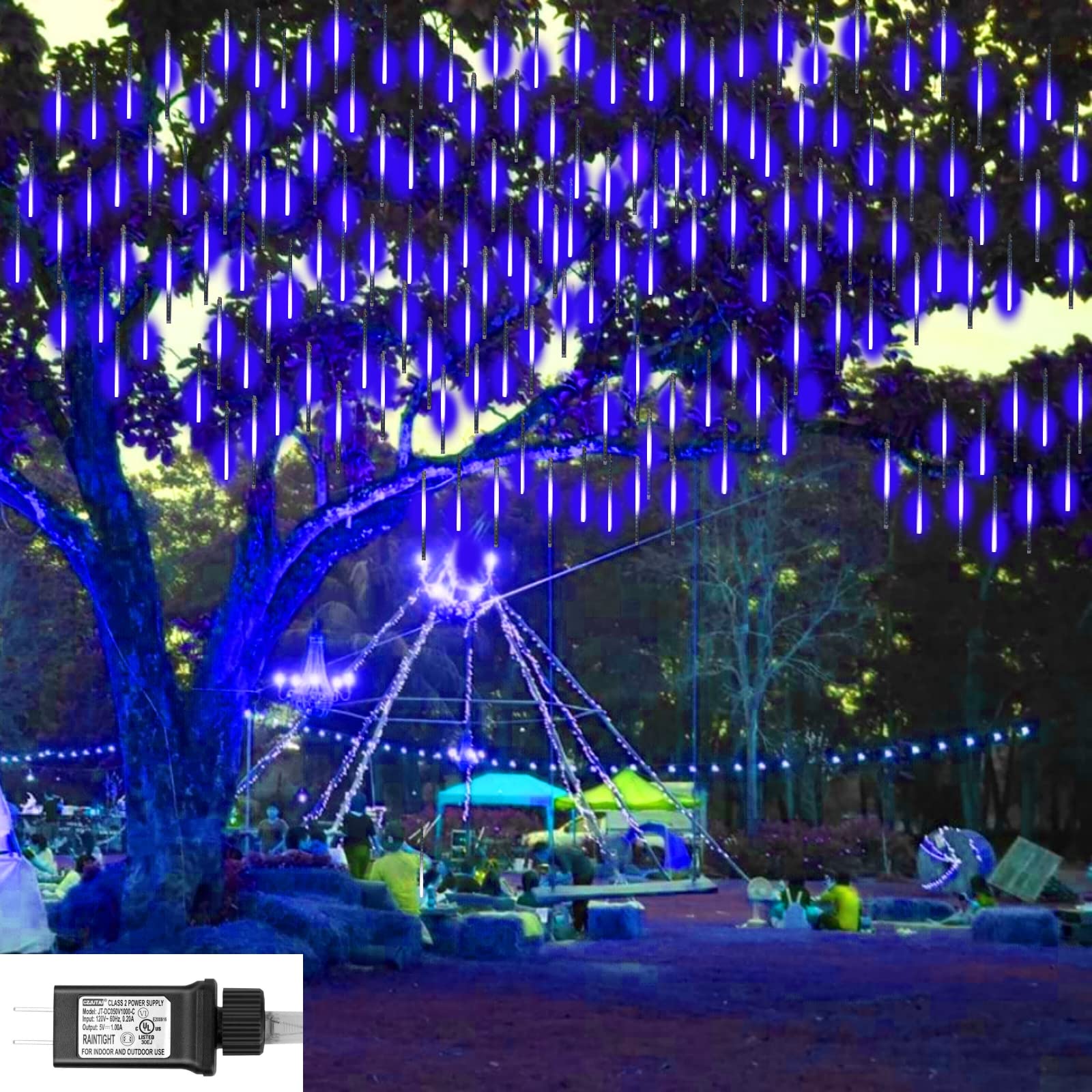 Zezuxy Blue Rain Drop Christmas Lights - 12 in 8 Tubes Meteor Shower Outdoor String Lights with Snow Falling Effect, UL Listed for Holiday Decorations | Perfect for Xmas Tree, Yard, Patio & Winter Wedding Decor