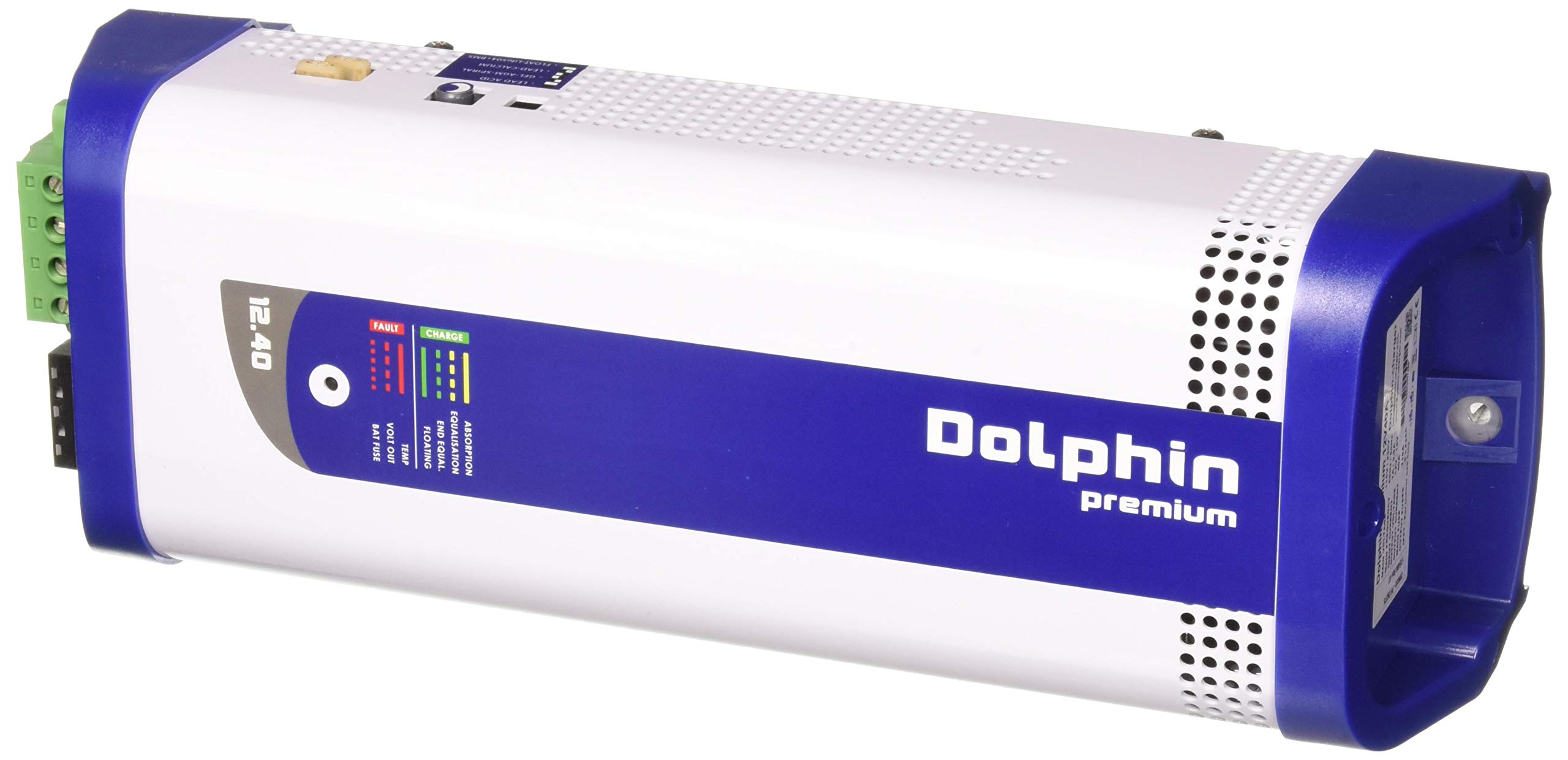 Premium 12V 40A Dolphin Battery Charger - 3 Outputs, 110/220V AC Input - Fast Charging for Marine, RV & Automotive Batteries - Ideal for Boats, Camping & Emergency Power Backup