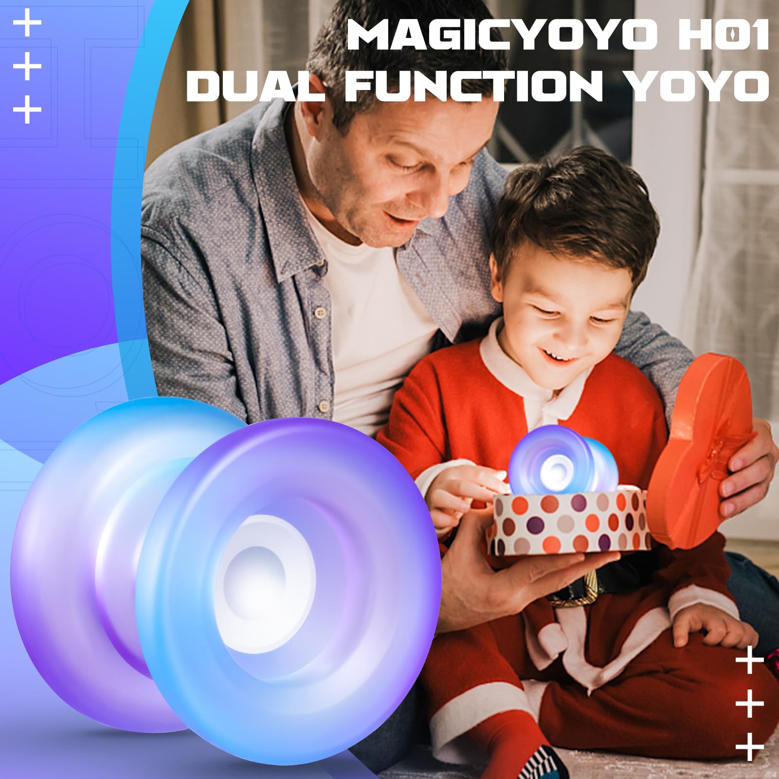 MagicYoYo H01 Professional Unresponsive Yoyo for Finger Spin Tricks - Includes Responsive Bearing Kit, Storage Bag & 12 Strings (Blue Purple) - Perfect for Advanced Players & Competition Practice
