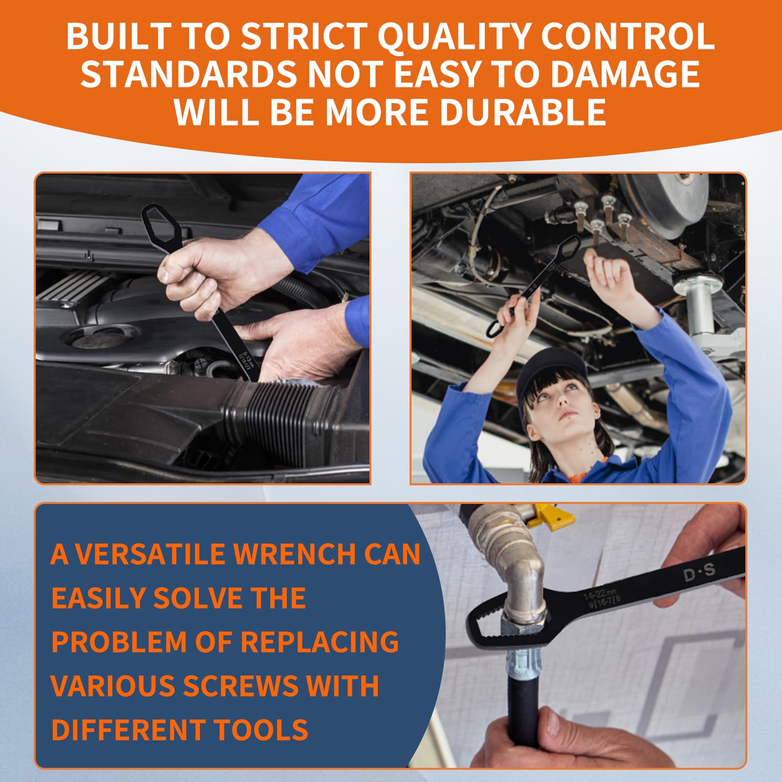 Double-Ended Adjustable Wrench Set - 5/16 to 7/8 Inch Universal Self-Tightening Spanner with Torx Key for Screws & Nuts (Black) - Perfect for Automotive Repairs, Plumbing, and DIY Home Maintenance
