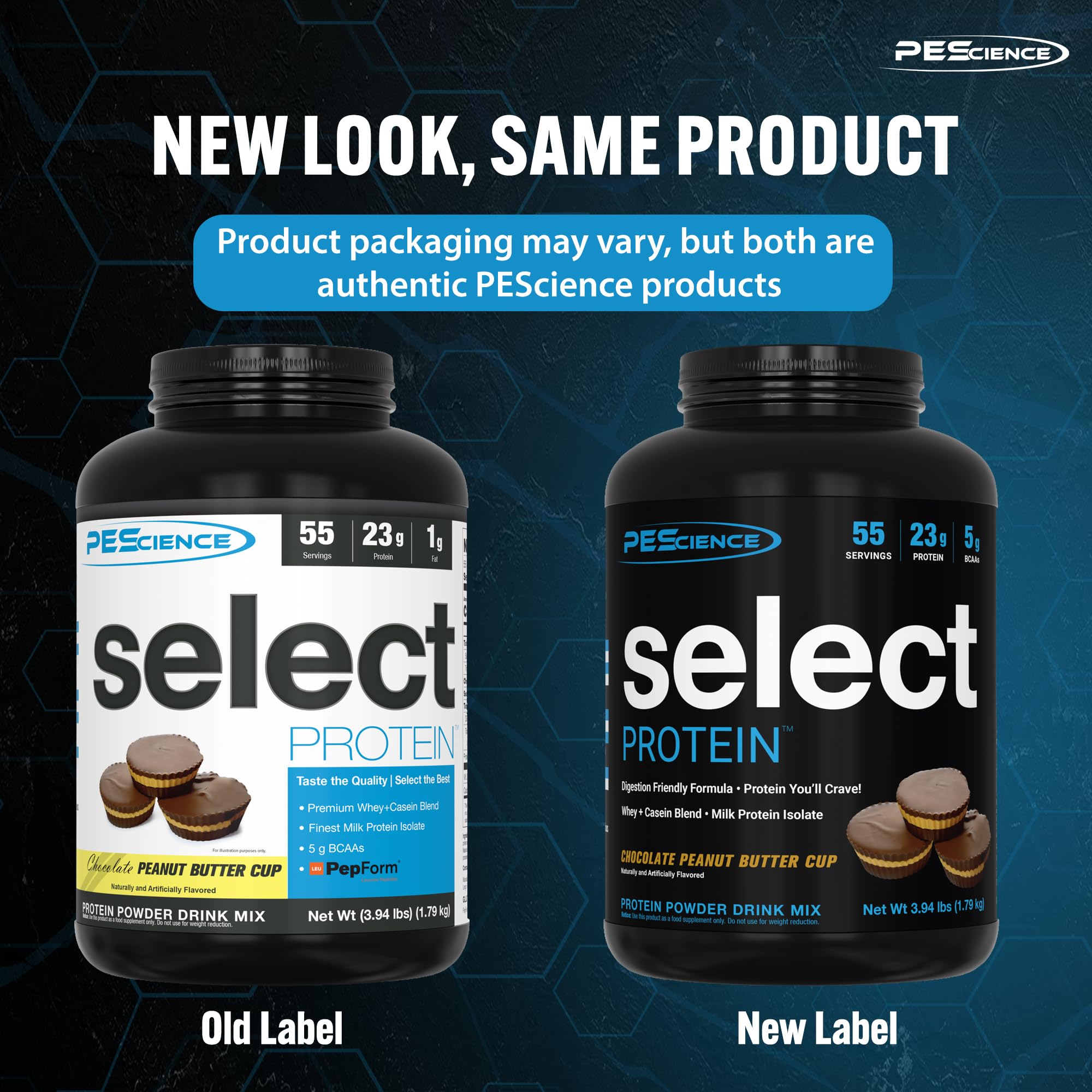 PEScience Select Protein Powder - Chocolate Peanut Butter Cup, 55 Servings | Whey & Casein Blend for Muscle Growth & Recovery | Low Carb, Low Fat, Gluten-Free Protein Supplement | Best Tasting Protein Powder for Men & Women | Perfect for Post-Workout & Meal Replacement
