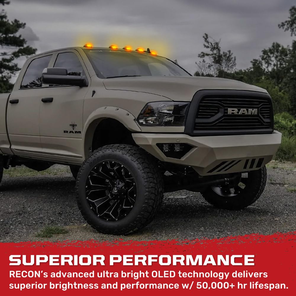 RECON 1999-2002 Dodge RAM HD 2500/3500 LED Cab Roof Lights - Ultra Bright Amber with Clear Lens for Enhanced Visibility & Safety in Off-Road, Construction, and Emergency Vehicle Use