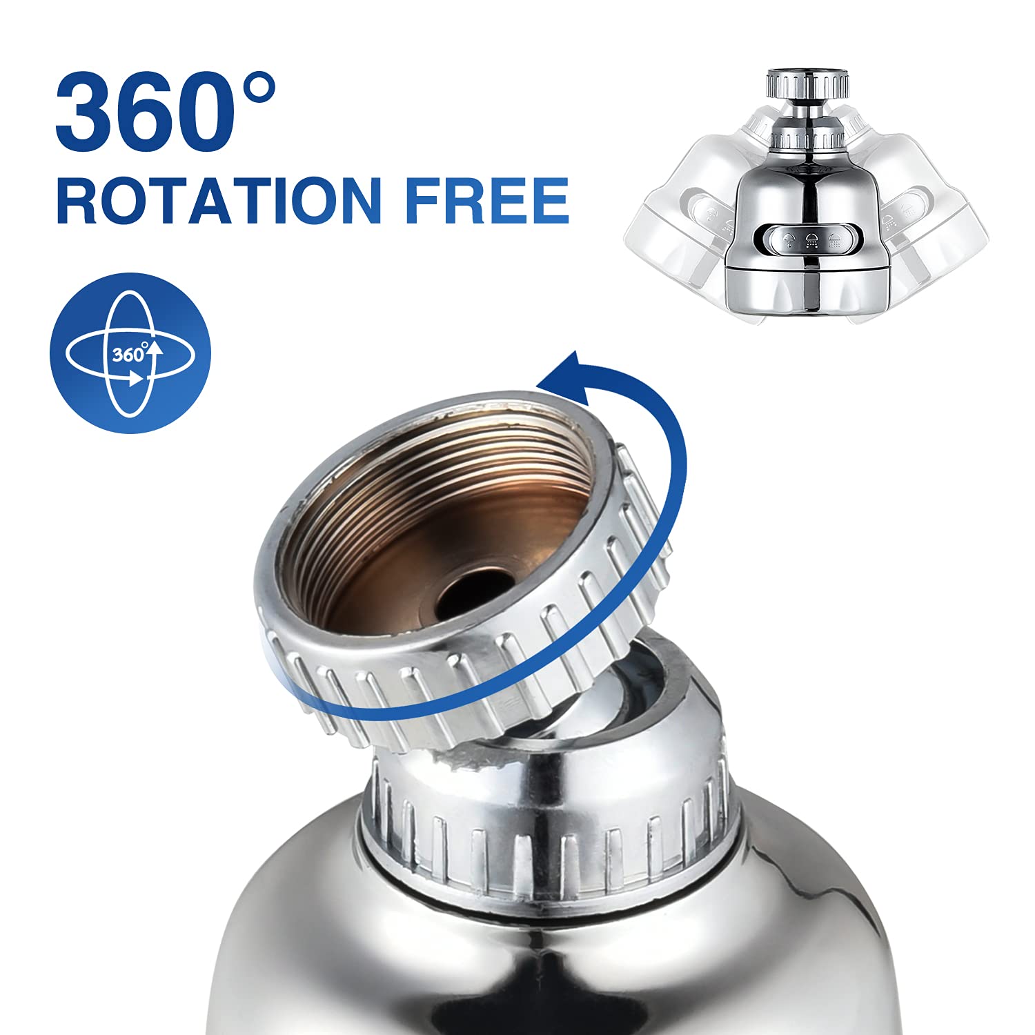 360° Rotating Faucet Sprayer Attachment - 3 Mode Adjustable Kitchen Sink Tap Head with Chrome Finish (2 Pack) | Water Saving Aerator Nozzle for Dishwashing, Vegetable Cleaning & Pet Bathing
