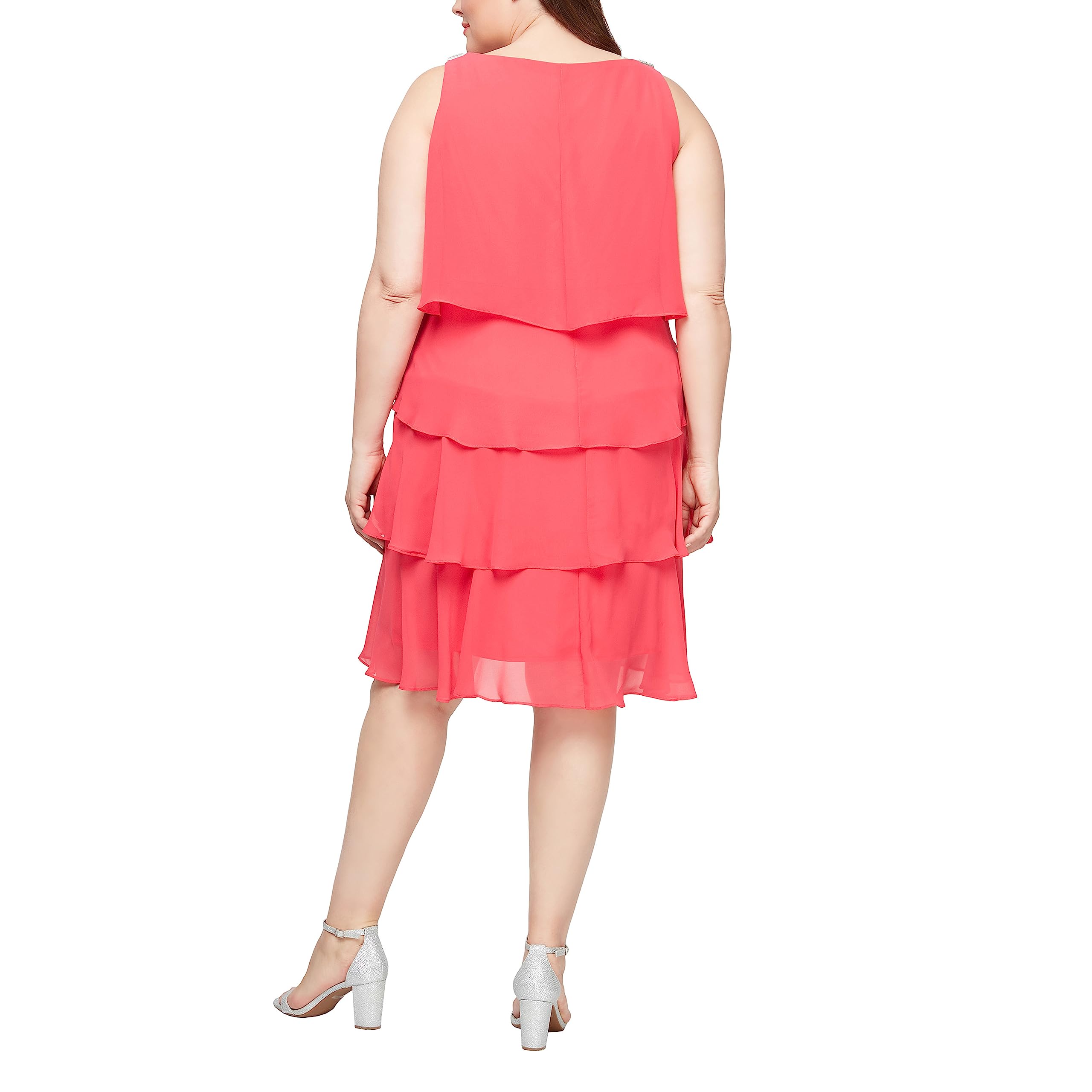 S.L. Fashions Women's Chiffon Tiered Cocktail Dress - Summer Flowy Party Dress for Weddings, Dinners & Special Occasions (Petite & Regular Sizes) | Elegant Formal & Casual Wear