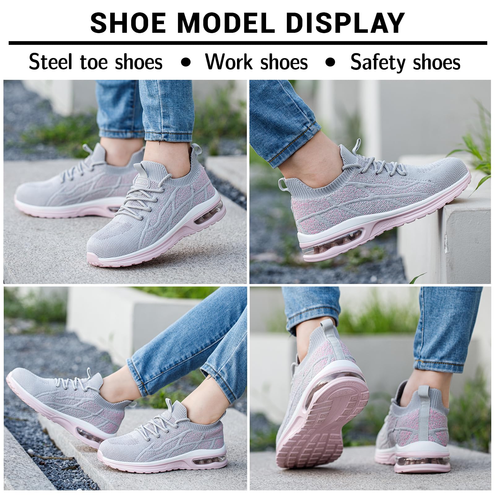 Women's Steel Toe Work Shoes - Breathable Safety Sneakers with Composite Toe | Lightweight Comfortable Tennis Shoes for Construction, Warehouse & Outdoor Work | Durable Indestructible Work Footwear