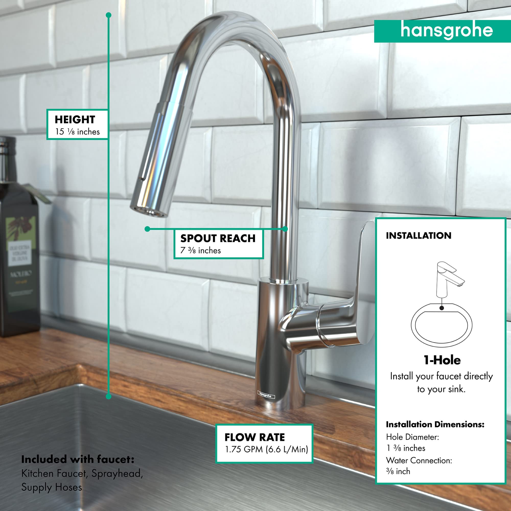 hansgrohe Focus Matte Black Kitchen Faucet with Pull Down Sprayer, Magnetic Docking Spray Head, 04506671, Ideal for Modern Kitchen Sinks