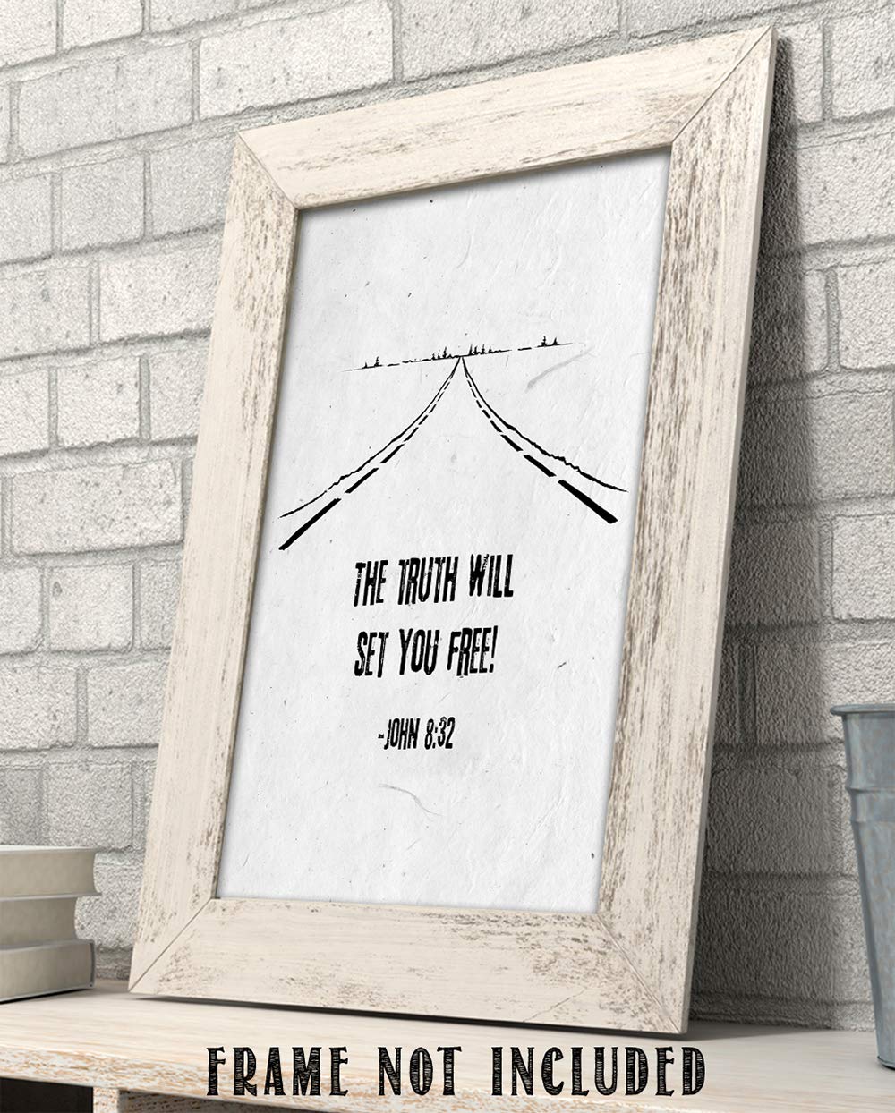 TJ Originals - John 8:32 Bible Verse Wall Art Decor 'The Truth Will Set You Free' - 11x14 Inspirational Christian Scripture Print - Perfect for Home, Office & Church Decor - Thoughtful Gift for Women, Family & Friends (Road Line Art Design)