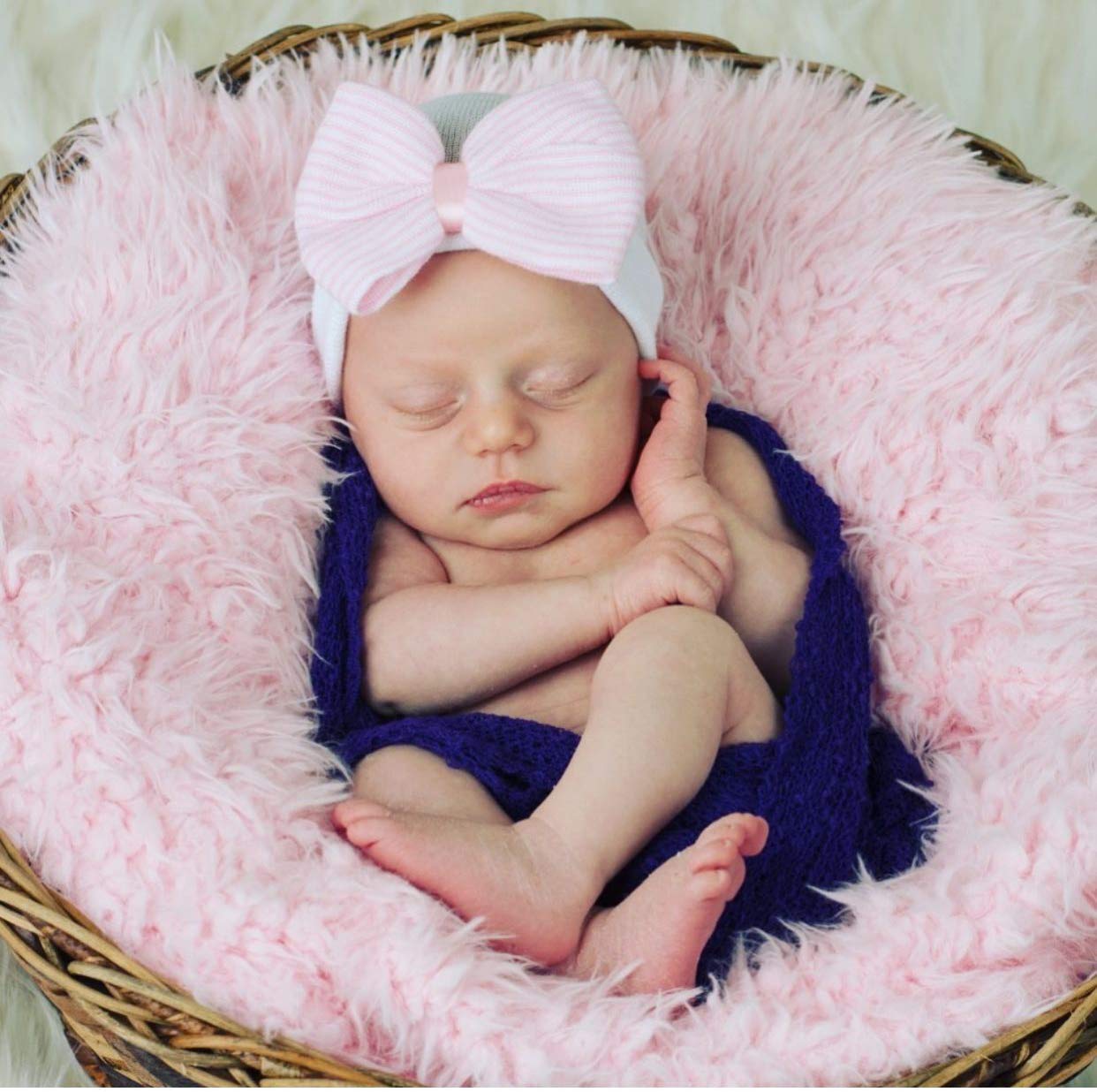 Upsmile Baby Turban Head Wrap for Newborn Girls - Soft Cotton Beanie Hat with Bow for Infants 0-24 Months | Perfect for Photography, Baptism, Birthday Parties & Everyday Wear