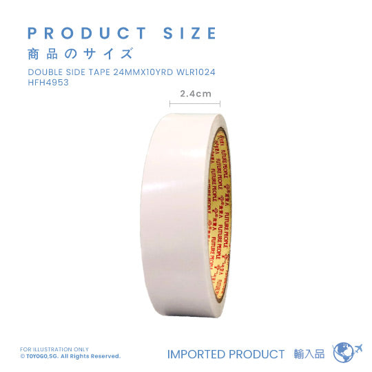 Strong Double Sided Tape 24mm x 10 Yards - Heavy Duty Adhesive for Mounting, Crafts & Home Decor - WLR1024 (HFH4953)