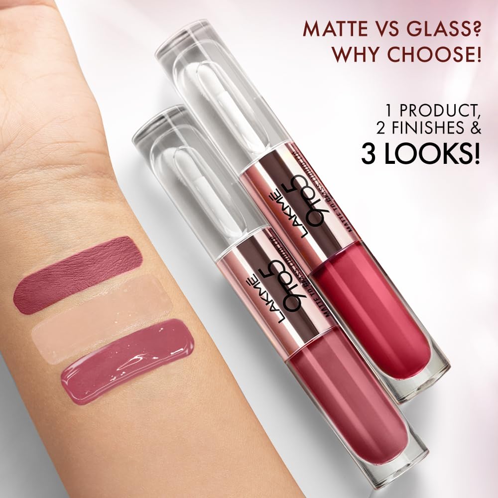 LAKMÉ 9 To 5 Matte To Glass Liquid Lipstick - Long Lasting Matte & Glossy Finish Lip Color for Day & Night Wear - Perfect for Office, Party & Special Occasions