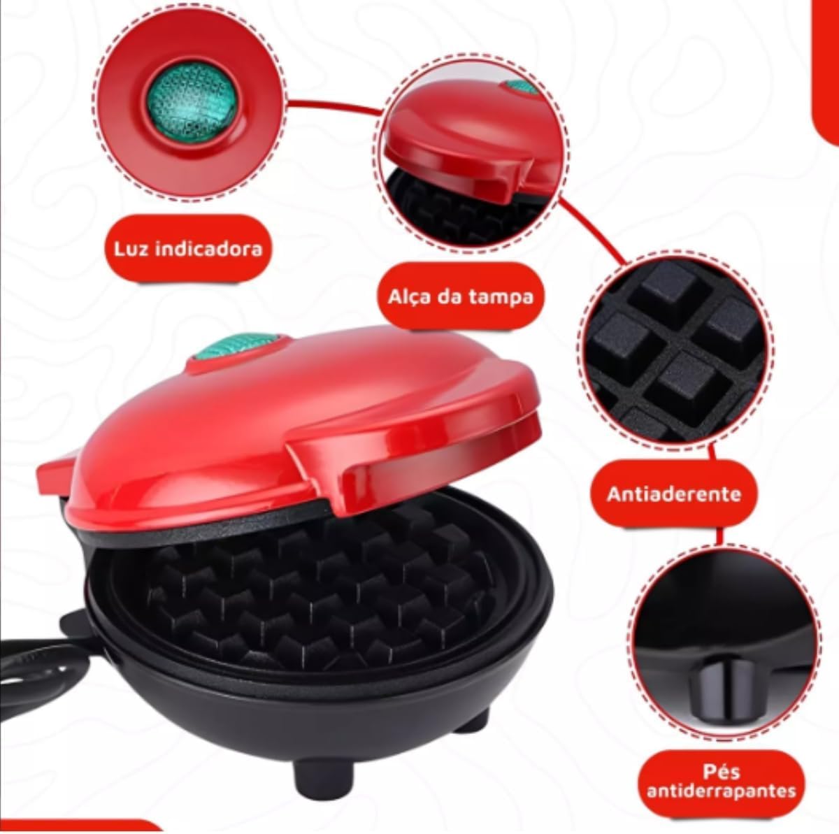 Premium Mini Bundt Cake Maker & Waffle Iron - 110V Round Waffleredonda-Red for Breakfast Donuts, Sweet Waffles - Perfect for Home, Cafe, and Brunch Parties